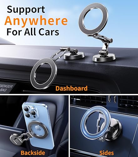 Miniatura 2 de kaistyle Soporte de coche Magsafe triple y todo de metal soporte magnético para teléfono de automóvil, soporte de teléfono celular para salpicadero,