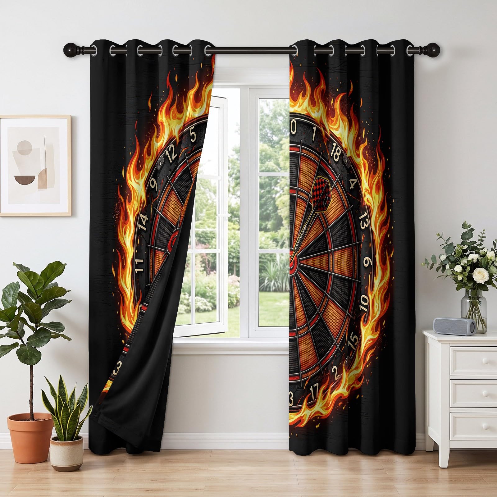 Générique Zasłony tematyczne Bar Gaming, 100% termicznie zaciemniające, odporne na ciepło, przelotki, 2 panele 132 x 240 cm, nieprzezroczysta zasłona do docelowej rzutki, chłodzenie, ochrona przed