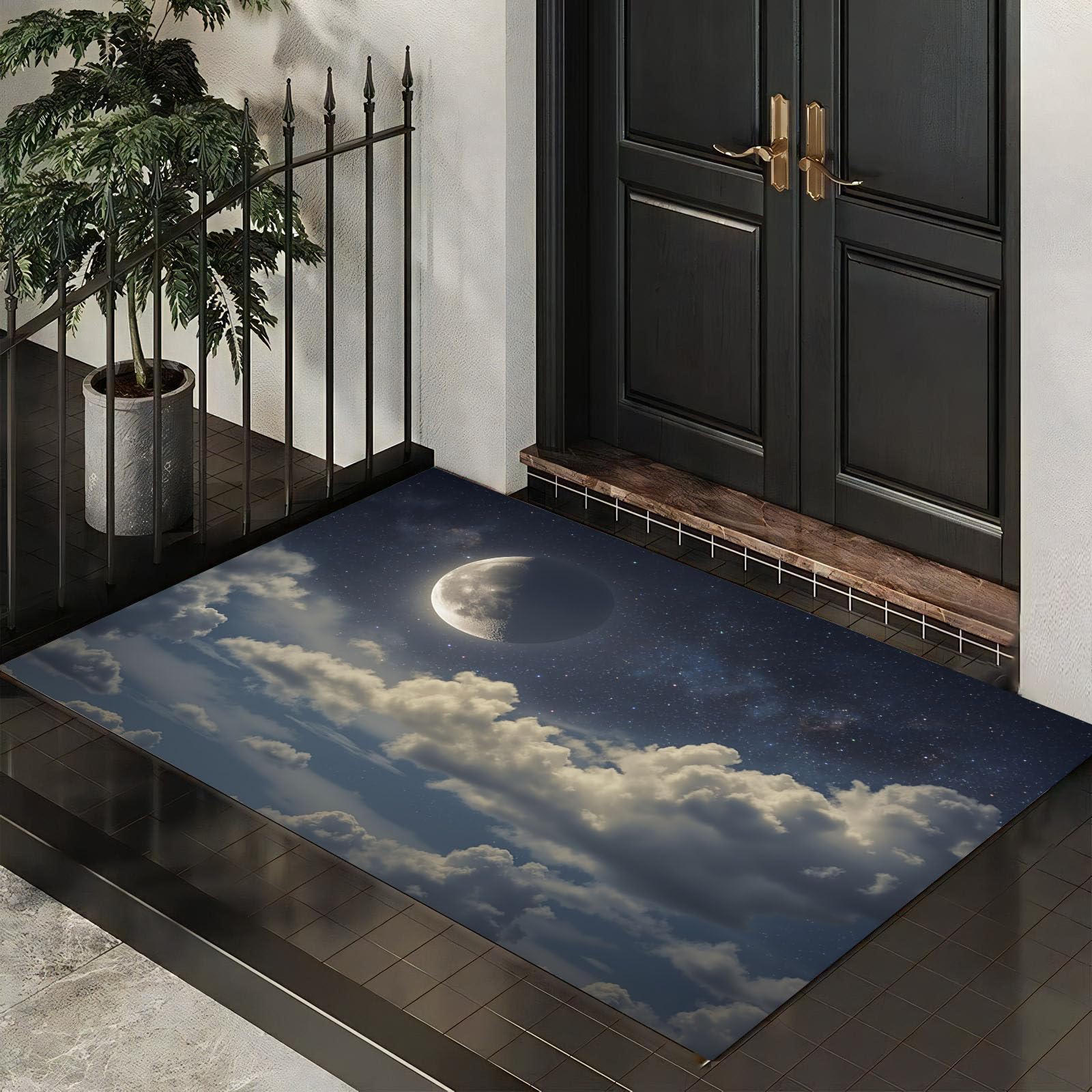 Tapis nuages rétro lune lavable pour porte d'entrée
