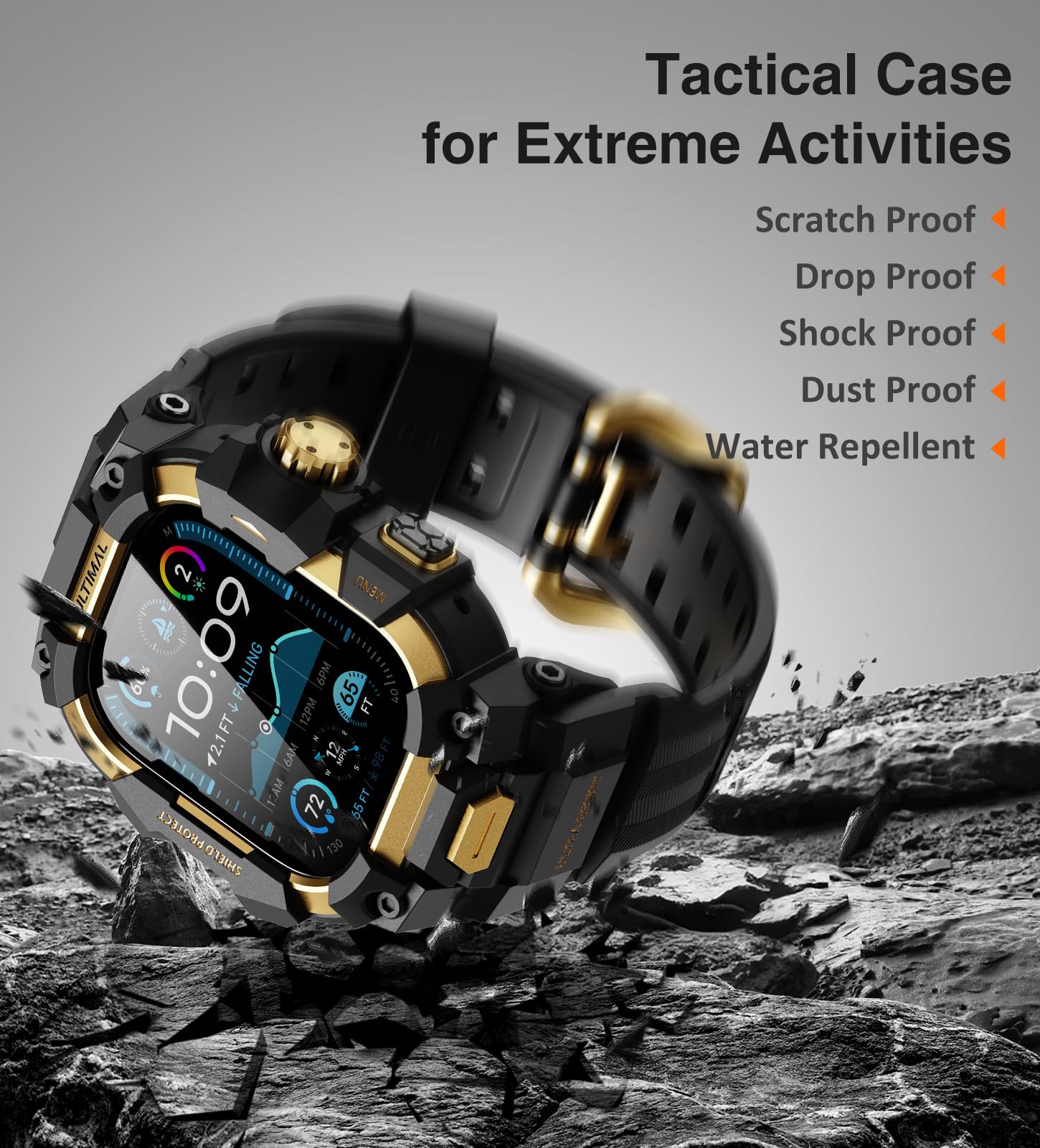 ULTIMAL Gehäuse mit Armband und Panzerfolie für Apple Watch 49mm, 3 in 1 Sportarmband Kompatibel mit Apple Watch Ultra/Ultra 2/Ultra 3, Militärisch zertifiziertes stoßfestes Schutzcover für iWatch