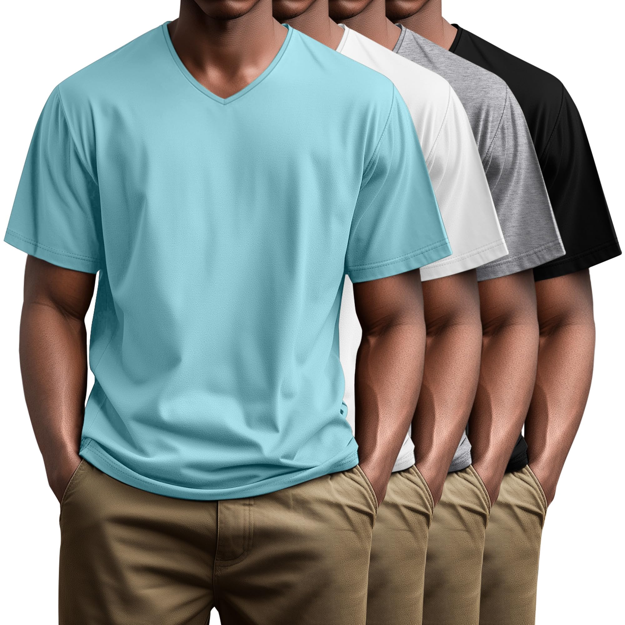 Huukeay 4 Pack Men's V Neck Cotton T Shirts M-7XL Regular Big and Tall Short Sleeve Tee 2026 Summer Clothing