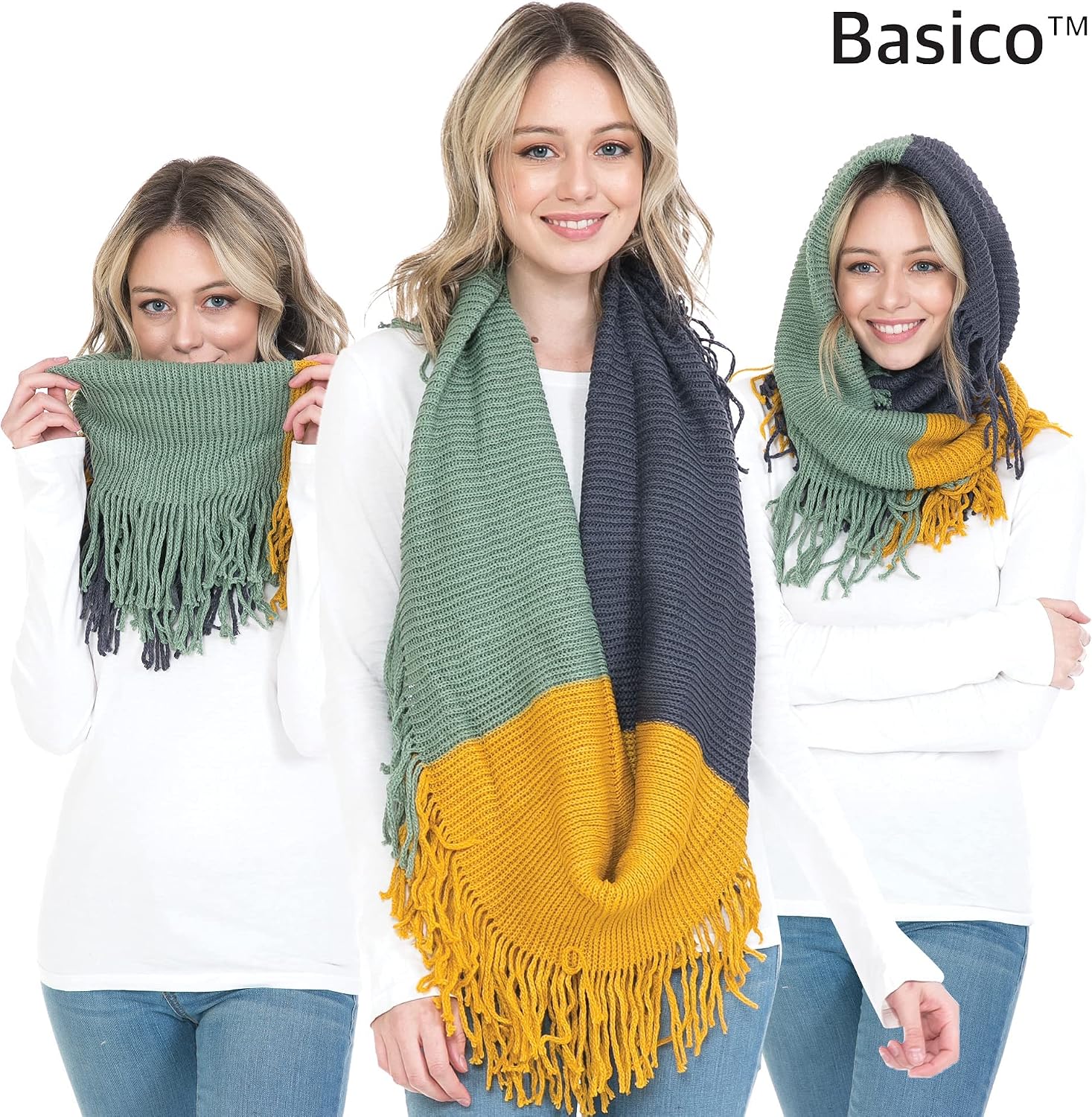 BASICO Winter Infinity Scarfs for Women Warm Knit Plaid Infinity Scarf Circle Loop Scarves