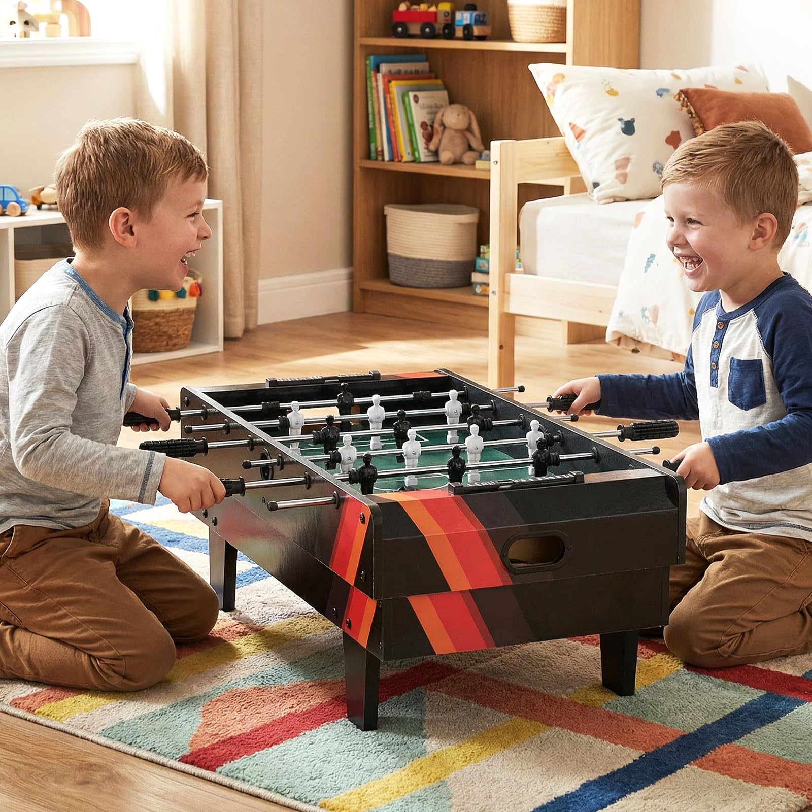 HOMASIS Tavolo da Gioco 4 in 1 in Legno per Bambini e Adulti, Tavolo da Biliardino con Piani Sovrapponibili per Biliardo, Hockey su Aria, Biliardino, Ping Pong per Casa, Sala Giochi