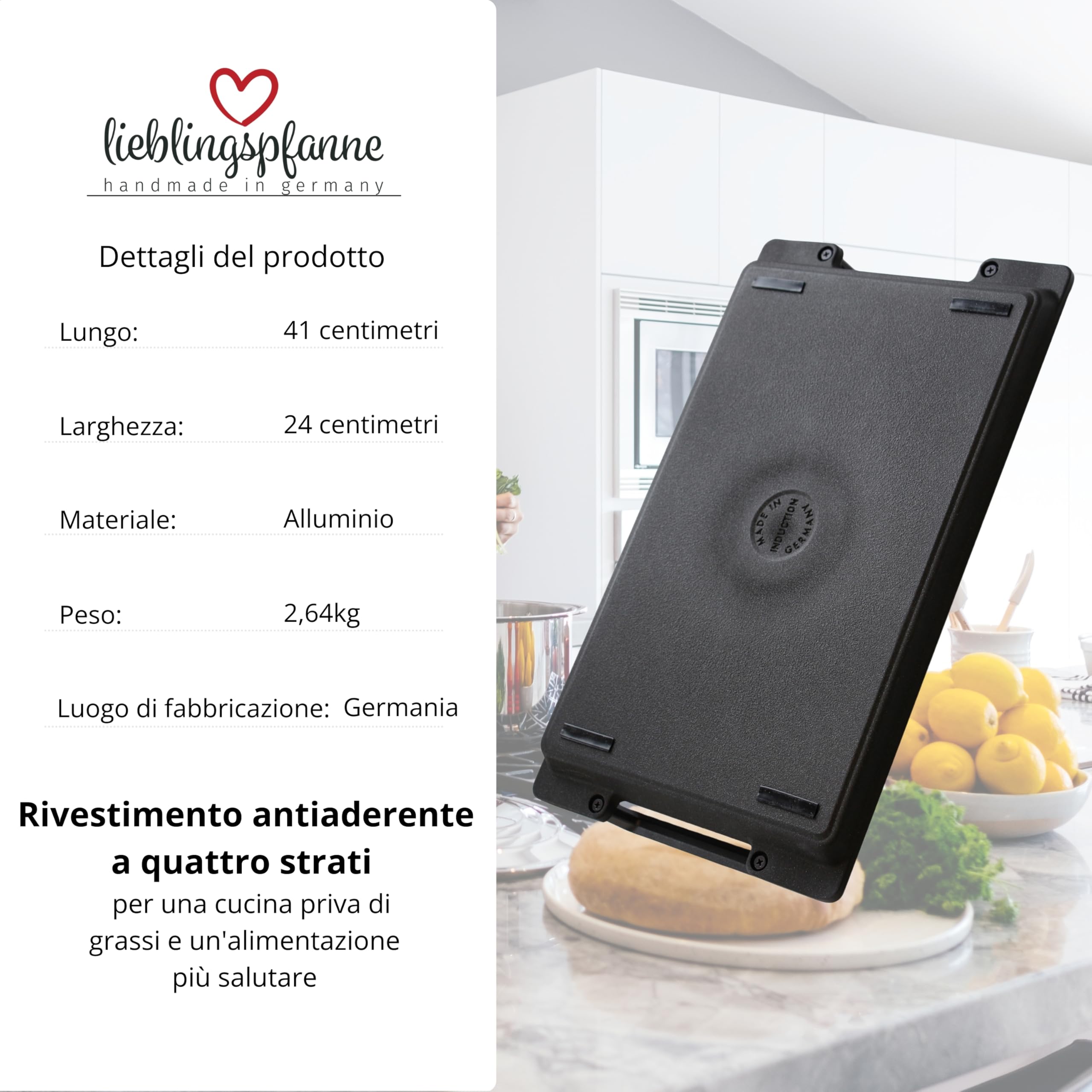 Padella preferita – Teppanyaki con manici laterali, 41 x 24 cm, per tutti i piani cottura e forno