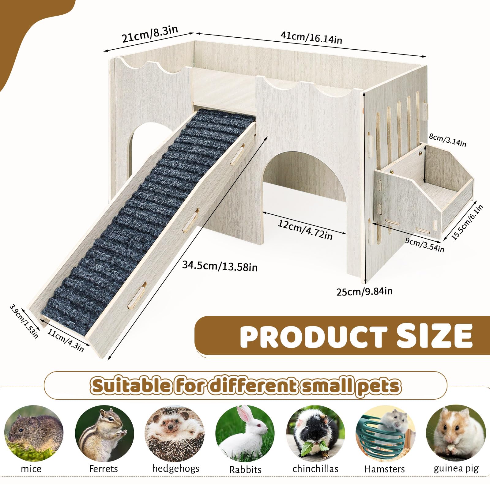 Large Guinea Pig Hideout House, Wooden Guinea Pig Castle with Feeding Basin - Image 2