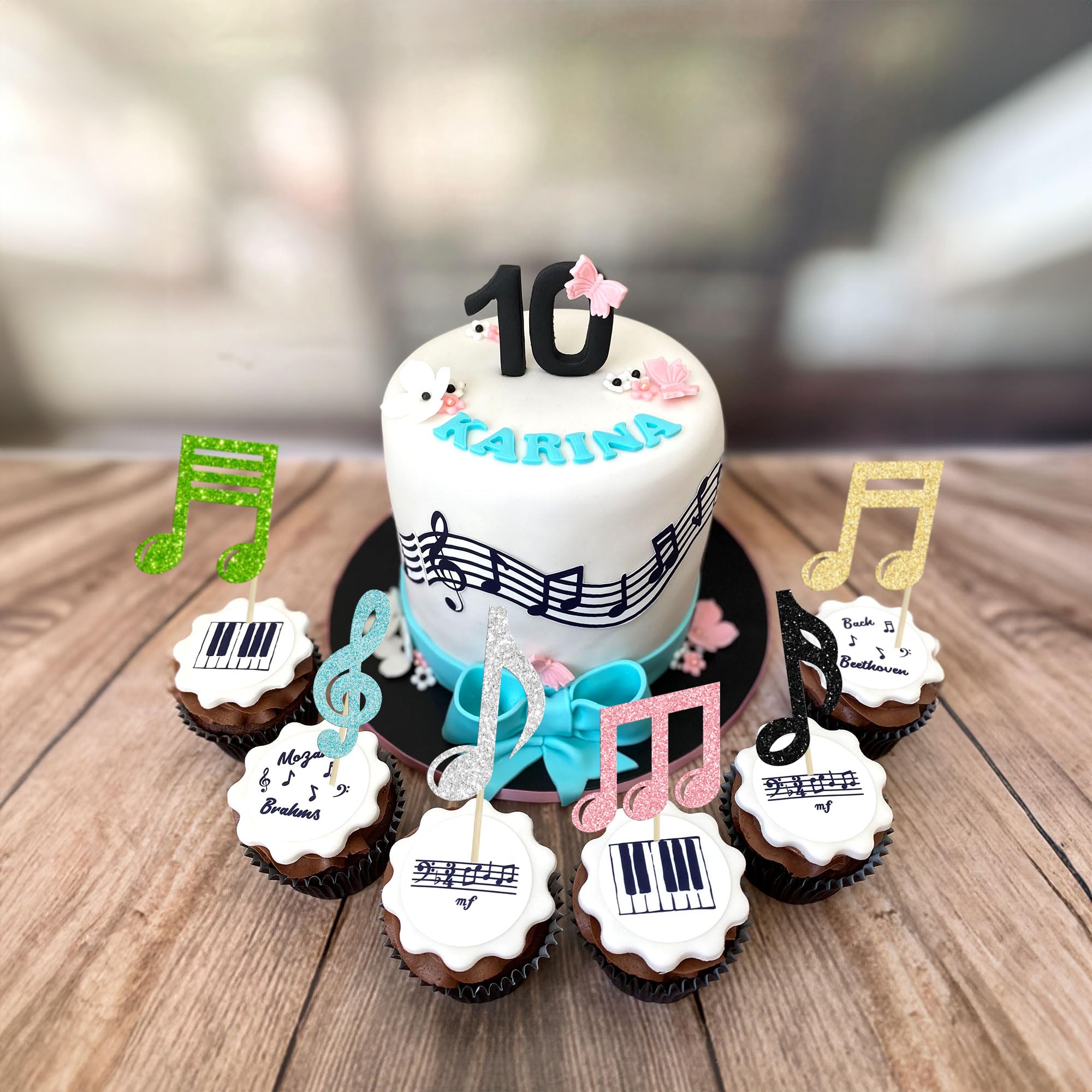 36 Musiknoten Cupcake Toppers – Glitzer, Verschiedene Designs, Mit Bambusstäbchen, Für Konzert- & Musikpartys
