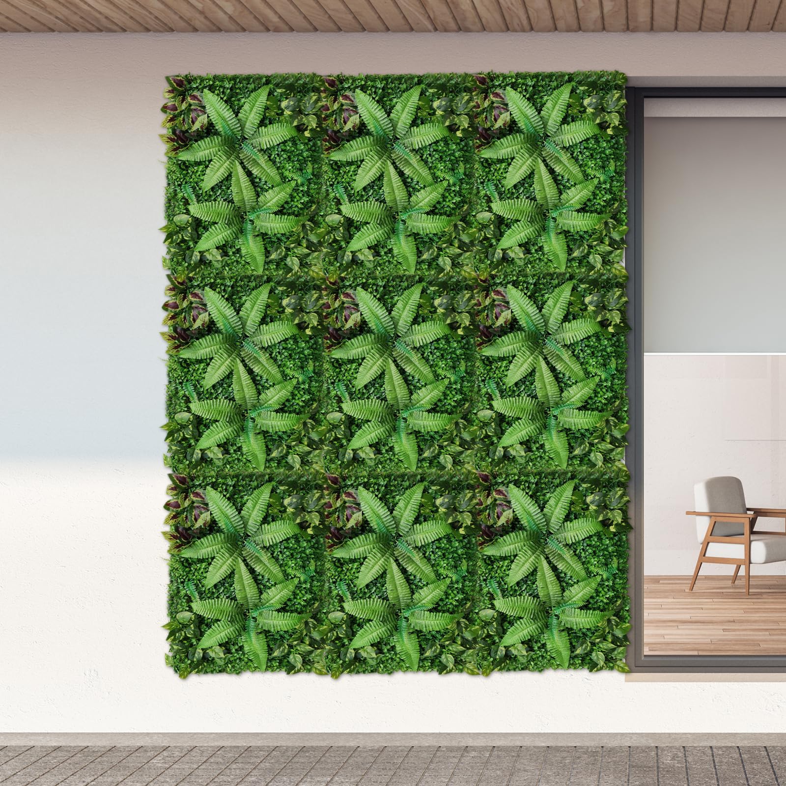 Künstliche Pflanzenwand | 9-teiliges Set | 60x40 cm | Realistisches Grün | Balkon-Deko | Sichtschutz | Wetterfest | Einfache DIY-Installation | Für Garten, Terrasse, Wohnzimmer
