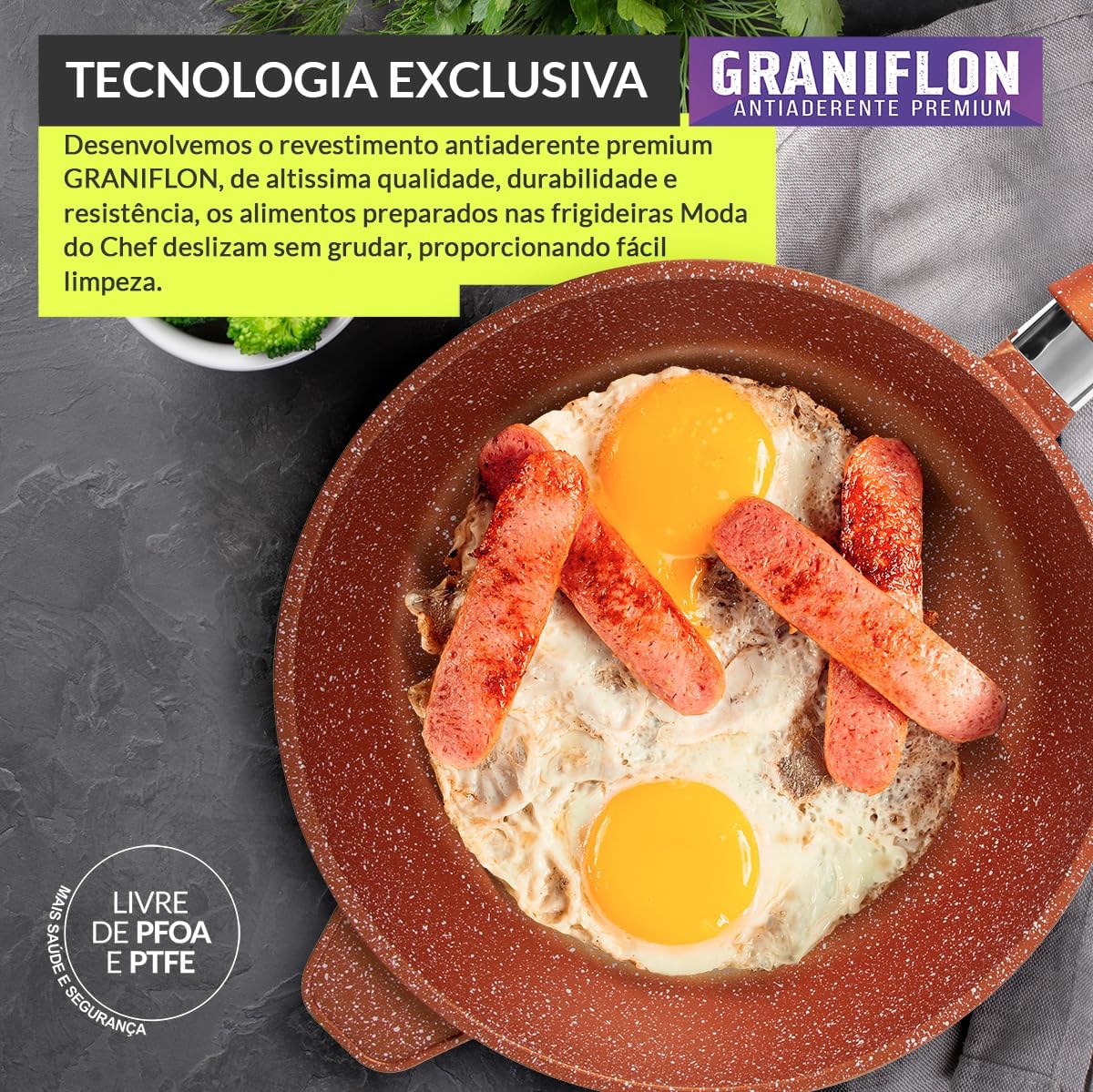 MODA DO CHEF Frigideira Antiaderente Premium 28cm Laranja Graniflon – Alumínio Injetado 3mm, Base 5mm, Capacidade 3,3 Litros MODA DO CHEF Frigideira Antiaderente Premium 28cm Laranja Graniflon – Alumínio Injetado 3mm, Base 5mm, Capacidade 3,3 Litros