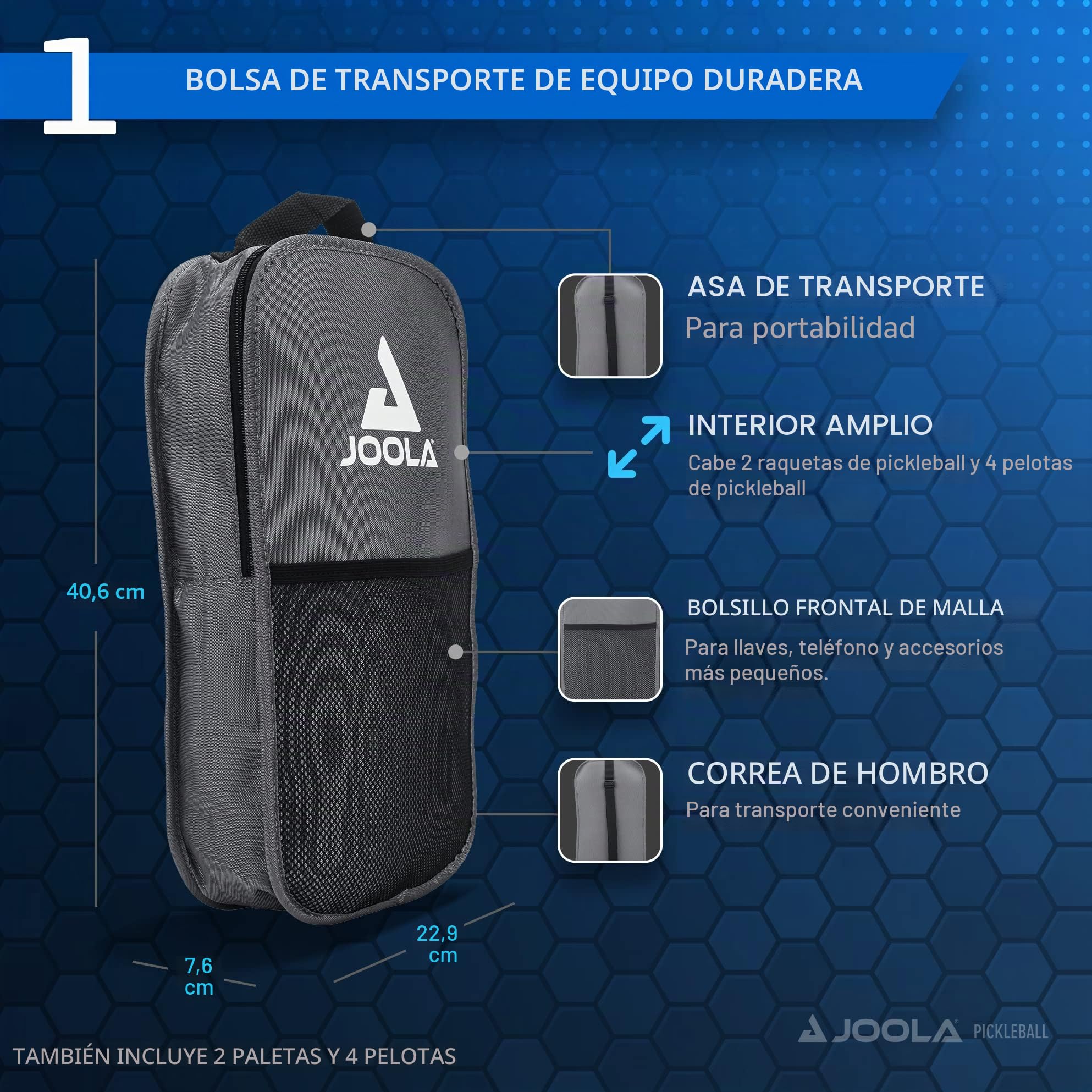 JOOLA Set de Pickleball Blue Lightning Incluye 2 Palas, 4 Pelotas y Bolsa, Ideal para Jugadores Recreativos, 7 Piezas