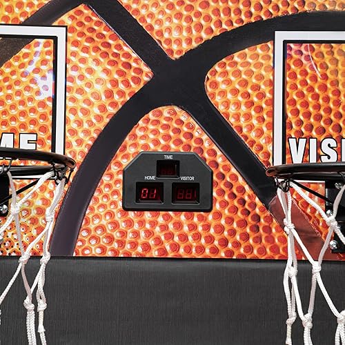 Miniatura 9 de Juego de baloncesto Pop a Shot, arcada de baloncesto de doble disparo con marcador electrónico LED, temporizador y 5 pelotas de baloncesto, juego de
