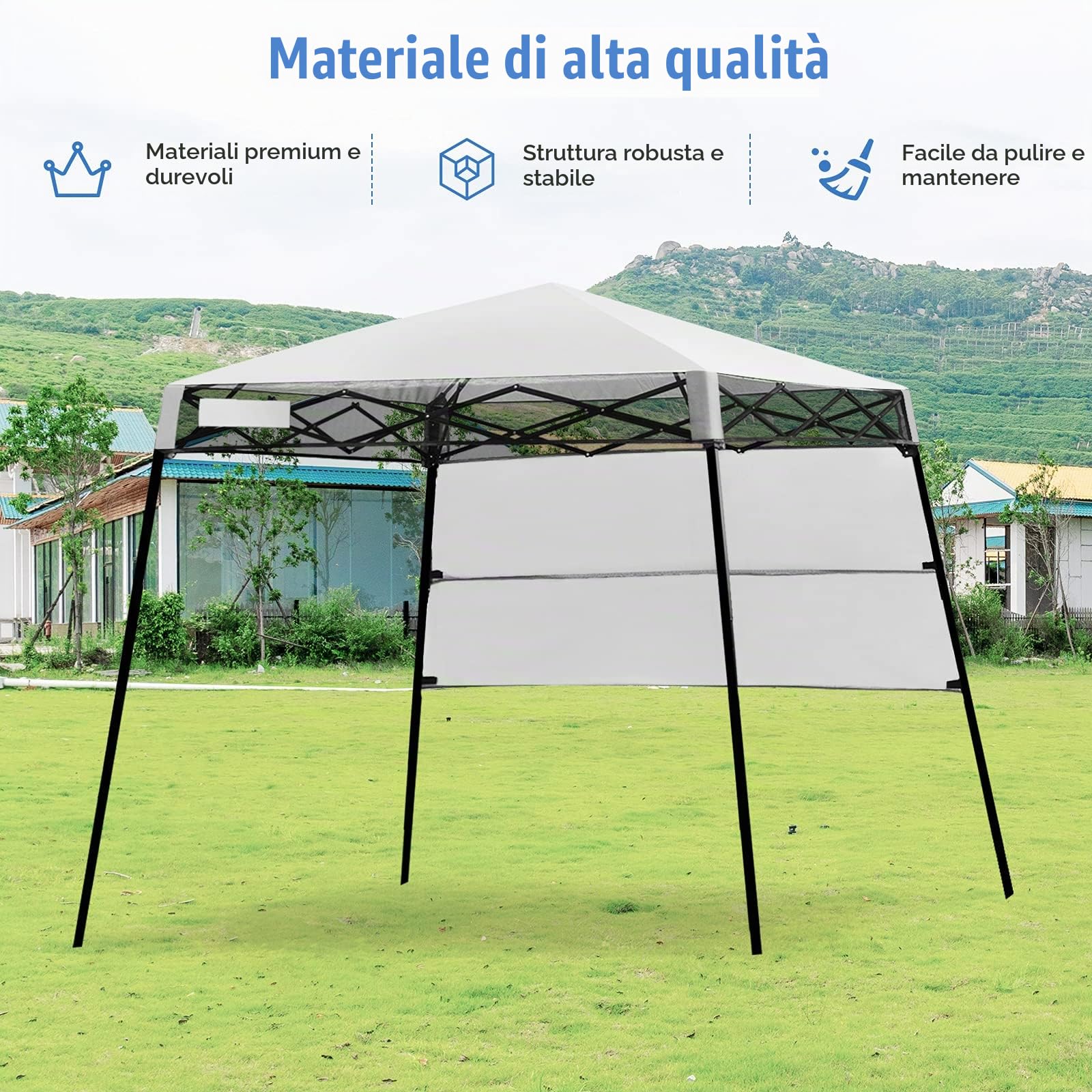 RELAX4LIFE Gazebo da Giardino Pieghevole, Gazebo da Esterno Impermeabile e Resistente, Altezza Regolabile, Tenda Gazebo per Fiere, Mercato, Campeggio (2,1x2,1x2,1M, Bianco)