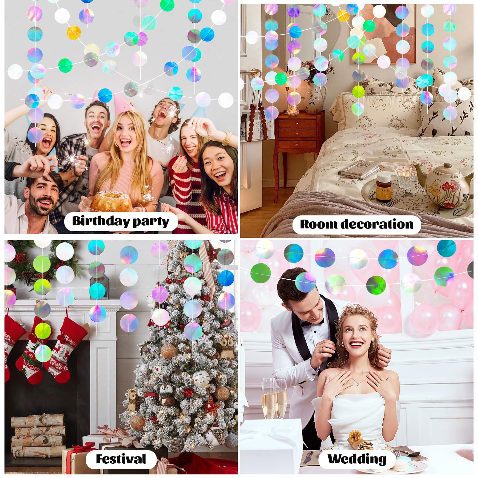 Ghirlanda Di Carta Glitter Rotonda – 6 Pezzi Da 4 Metri, Puntini Multicolore Iridescenti, Decorazione Per Feste E Compleanni, 5cm Di Diametro - 2