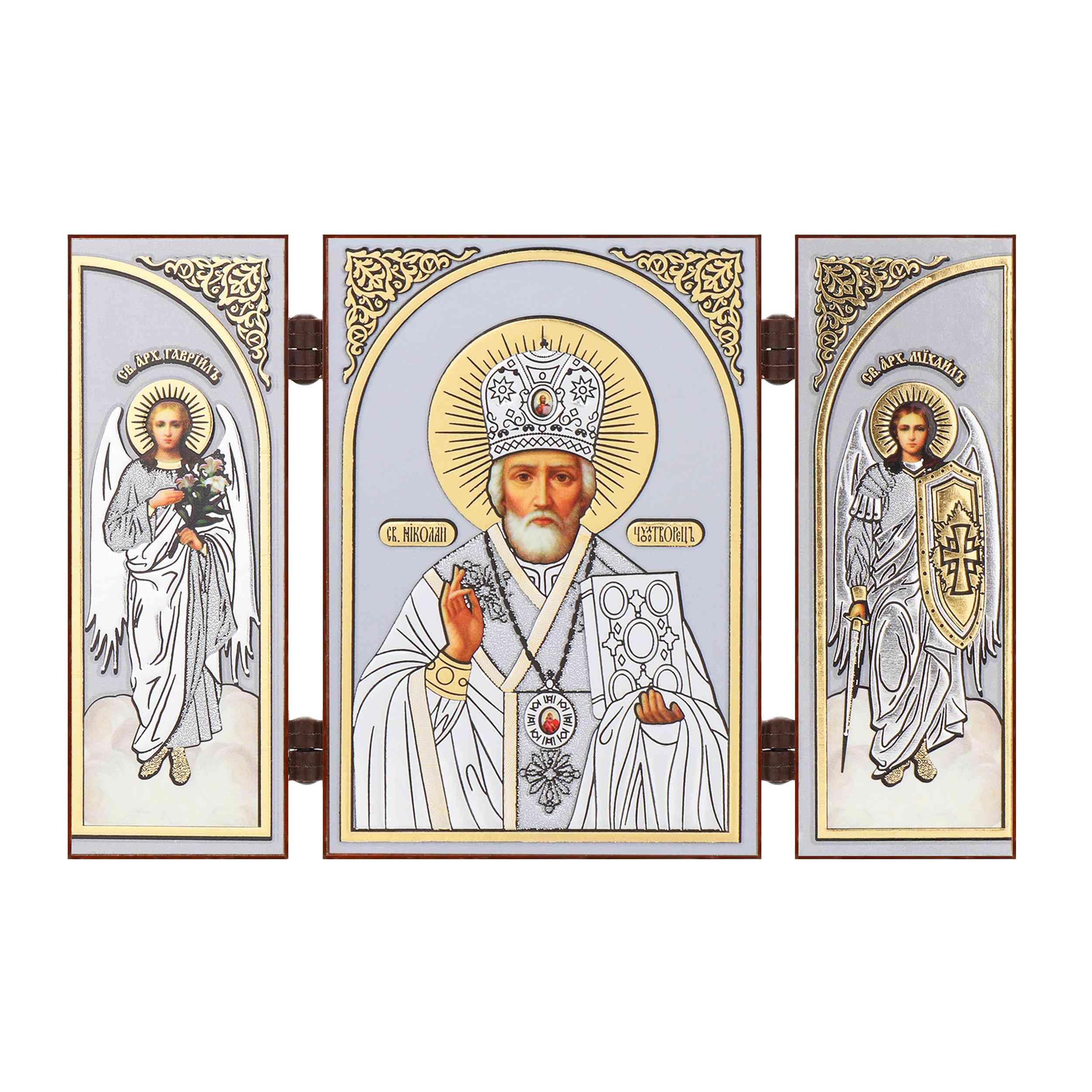 Nklaus Hl. Santa Claus I - Saint Nicholas - Icon Triptych Christian - Wooden Travel Altar Iconography 16836