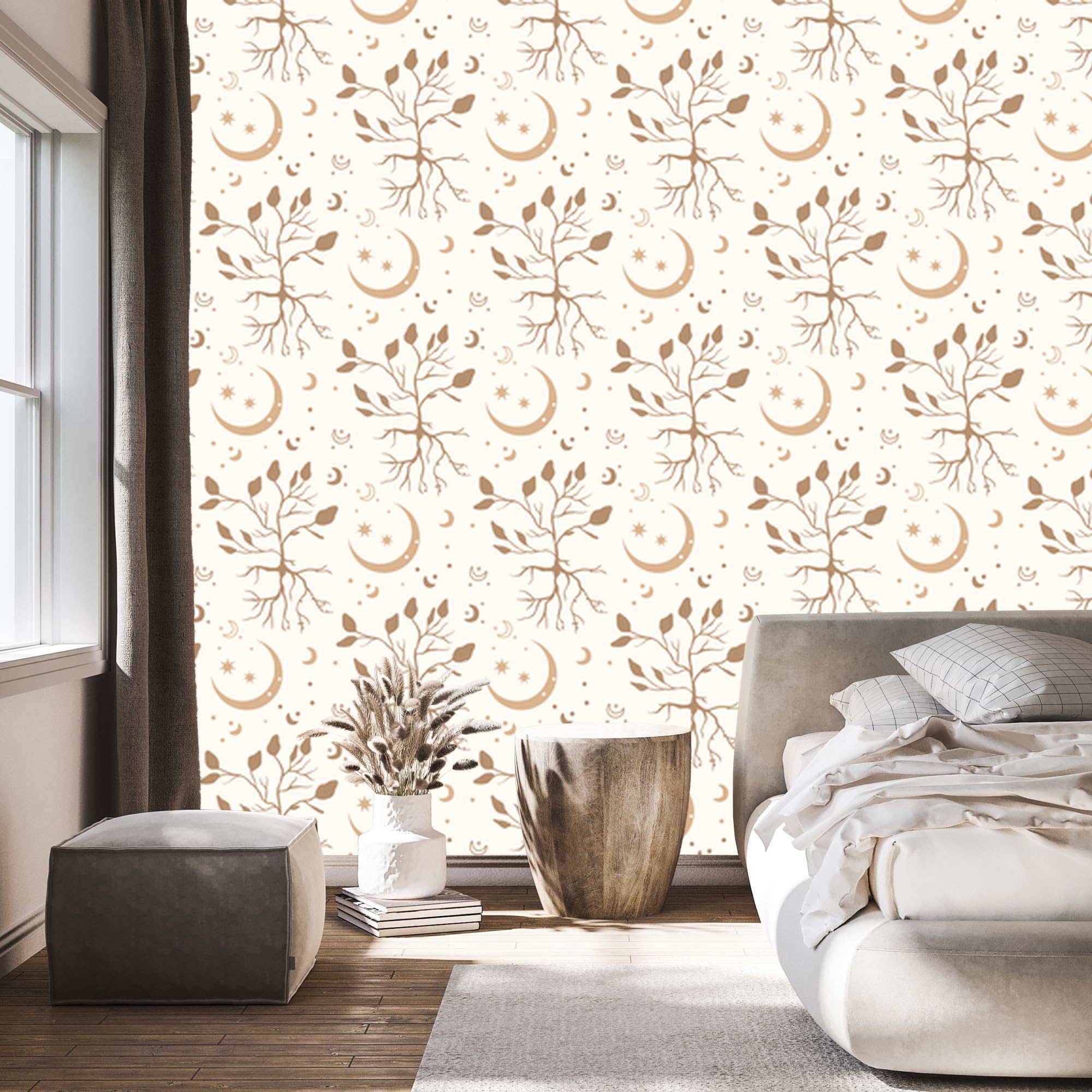 Vliestapete Boho-Muster – Weiß und Creme 50 x 1000 cm