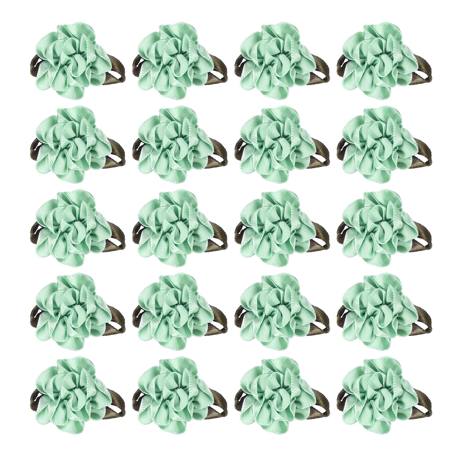 PATIKIL 1 Inch Ribbon Flowers Bows for Crafts 20 Pack Mini Satin Roses Flowers Small Fabric Flower Heads DIY Sewing Appliques for Gift Wedding Bride Ornament Lake Blue