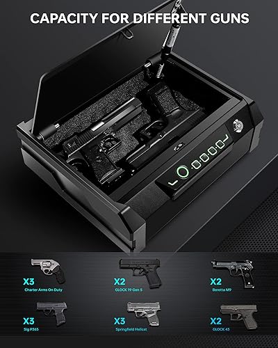 Miniatura 2 de TIGERKING Caja fuerte para pistolas, caja fuerte biométrica para pistolas, acceso rápido para pistola con modo de silencio y dispositivo de tapa de