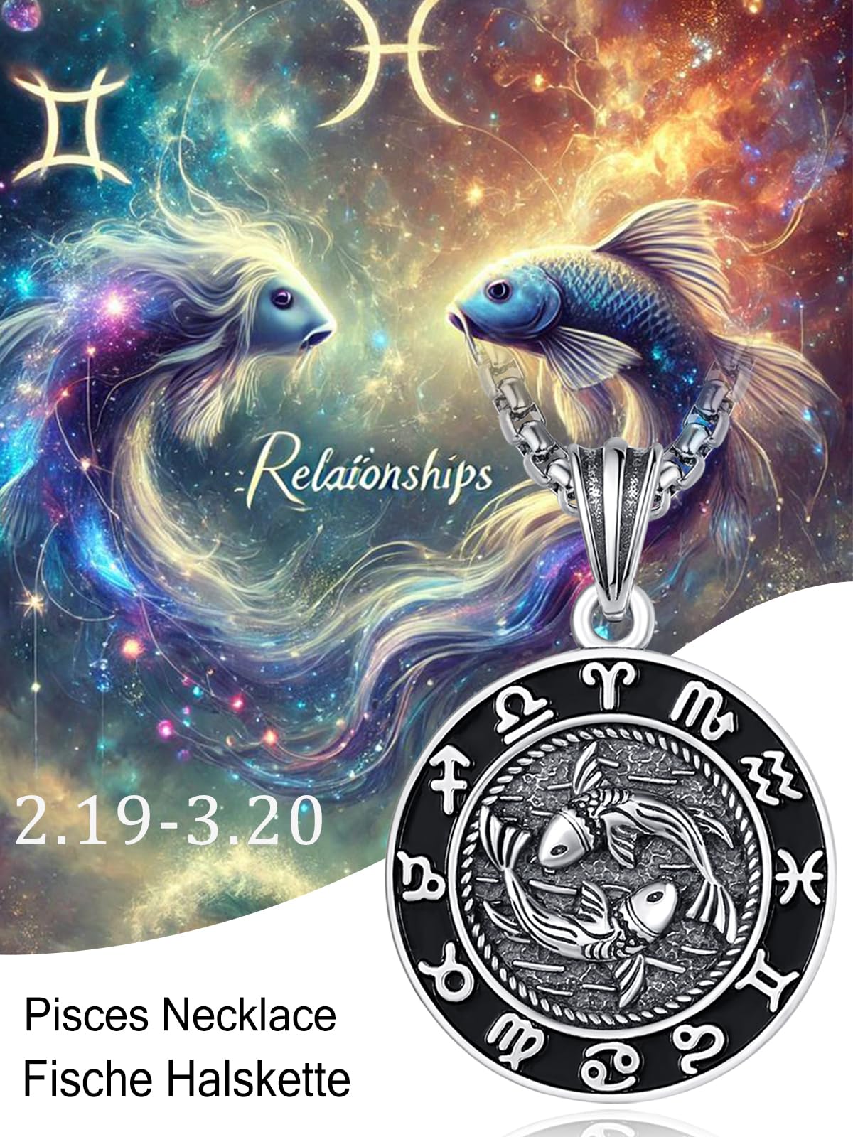 KINGWHYTE 12 Sternzeichen Anhänger Kette für Herren 925 Sterling Silber Konstellation Kette 22mm Astrologie Horoskop Anhänger Runde Tierkreiszeichen Halskette Sternbilder Schmuck Geschenke für Männer