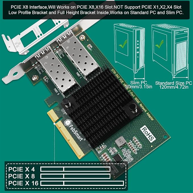Tarjeta de Red PCIe X8 de 2 Puertos 10GbE SFP+ con Controlador Intel X710-BM2, Adaptador Ethernet Convergente para LAN y SAN miniatura 4