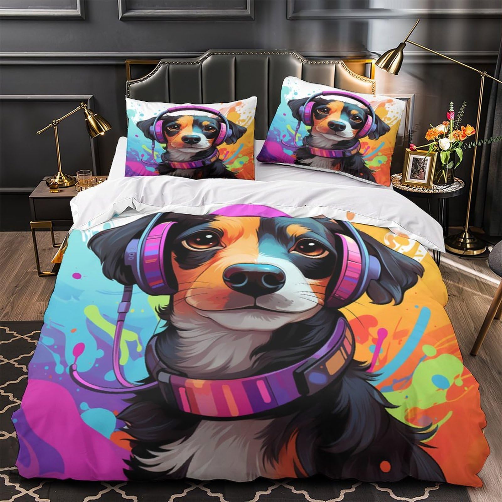 Housse de couette chien zippée anti-plis super king ultra douce