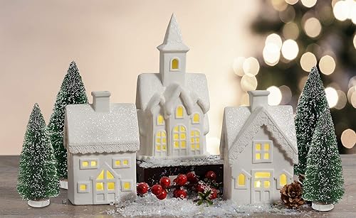 Miniatura 2 de Mark Feldstein & Associates Village with Trees - Figuras navideñas de porcelana sin esmaltar, color blanco, juego de 7 piezas, 5 pulgadas