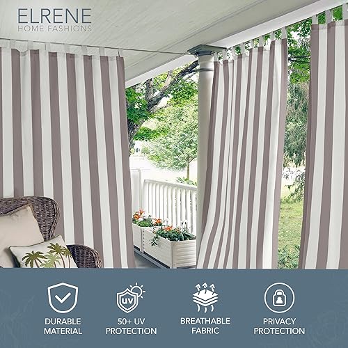 Miniatura 2 de Elrene Home Fashions Highland Stripe - Panel de cortina de ventana con pestaña superior para interiores y exteriores, con cierre adhesivo de gancho
