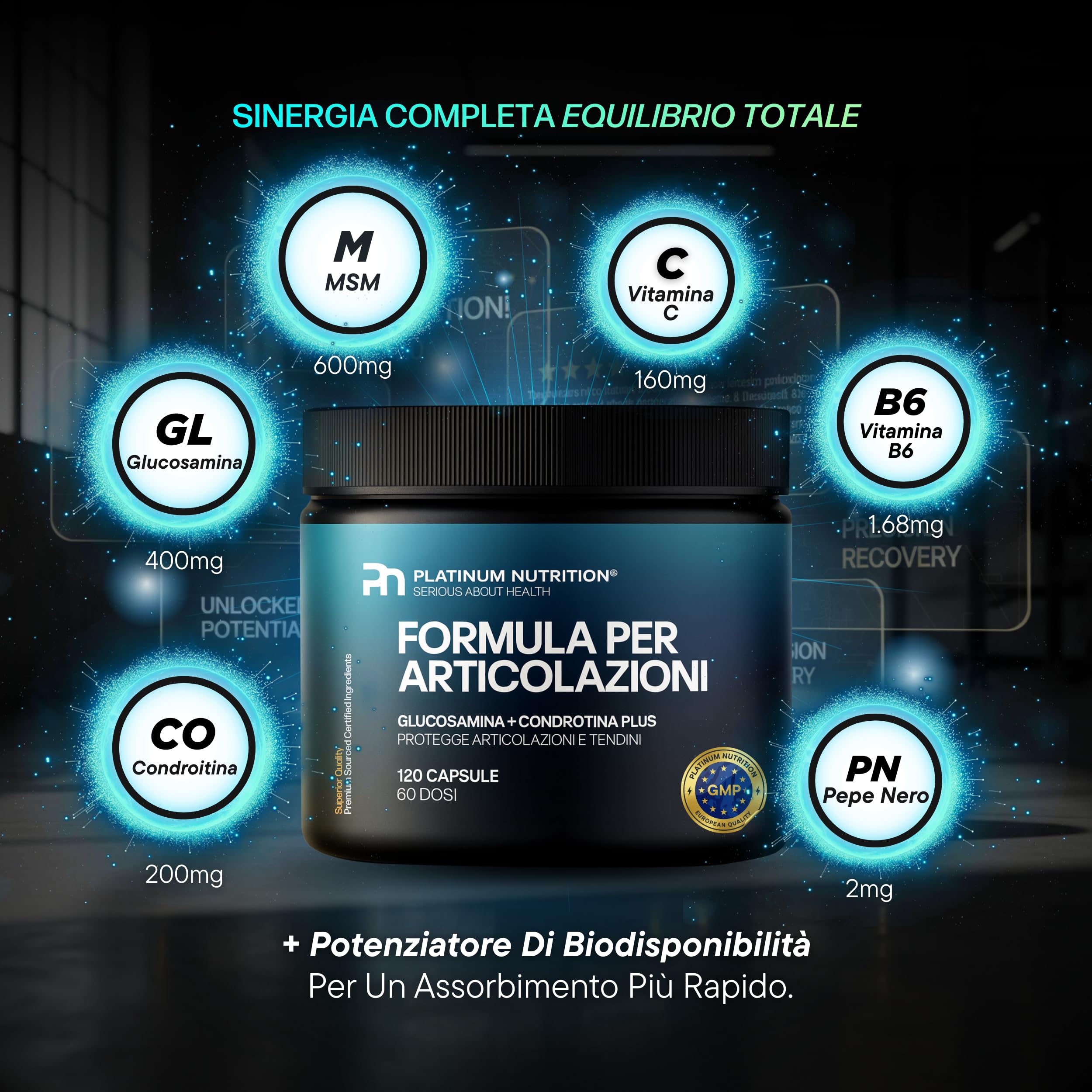 Joint Complex con Glucosamina Condroitina MSM, Vitamina C e B6 | Integratore Articolazioni Cartilagine Ginocchio, Ossa e Tendini | Aiuta a Ridurre Dolori Articolari | 120 Capsule