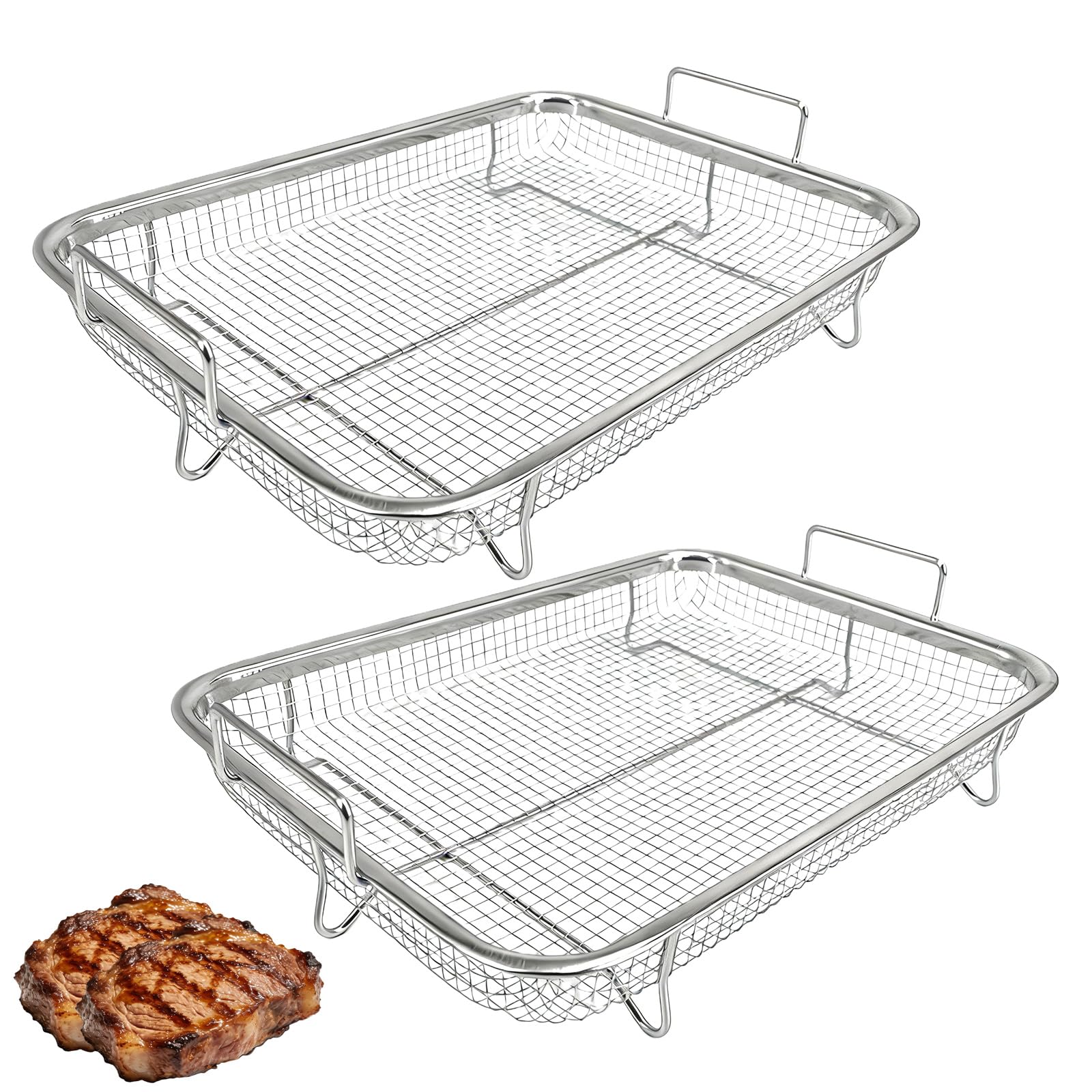 2 cestini per barbecue in acciaio inox con maniglia, cestino da forno, teglia con griglia di raffreddamento, per verdure pollo e pesce grigliare e raffreddare