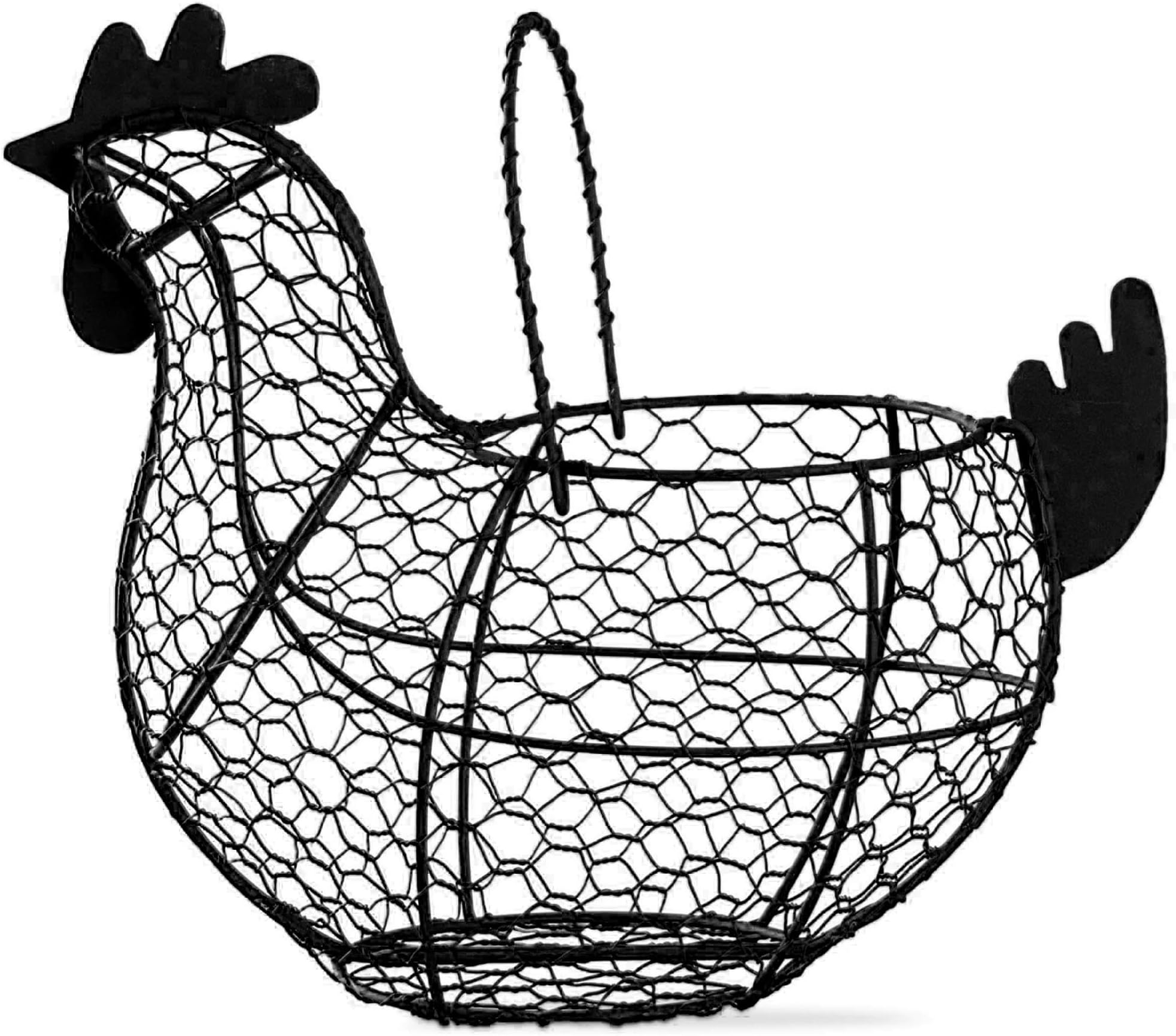 tag 11.5 inch Black Farmhouse Rustic Vintage Chicken Wire Egg Basket with Handle for Egg Holder Fruit and Kitchen Living Room Home Rooster Decor Decoration Collecting and Countertop Storing Eggs