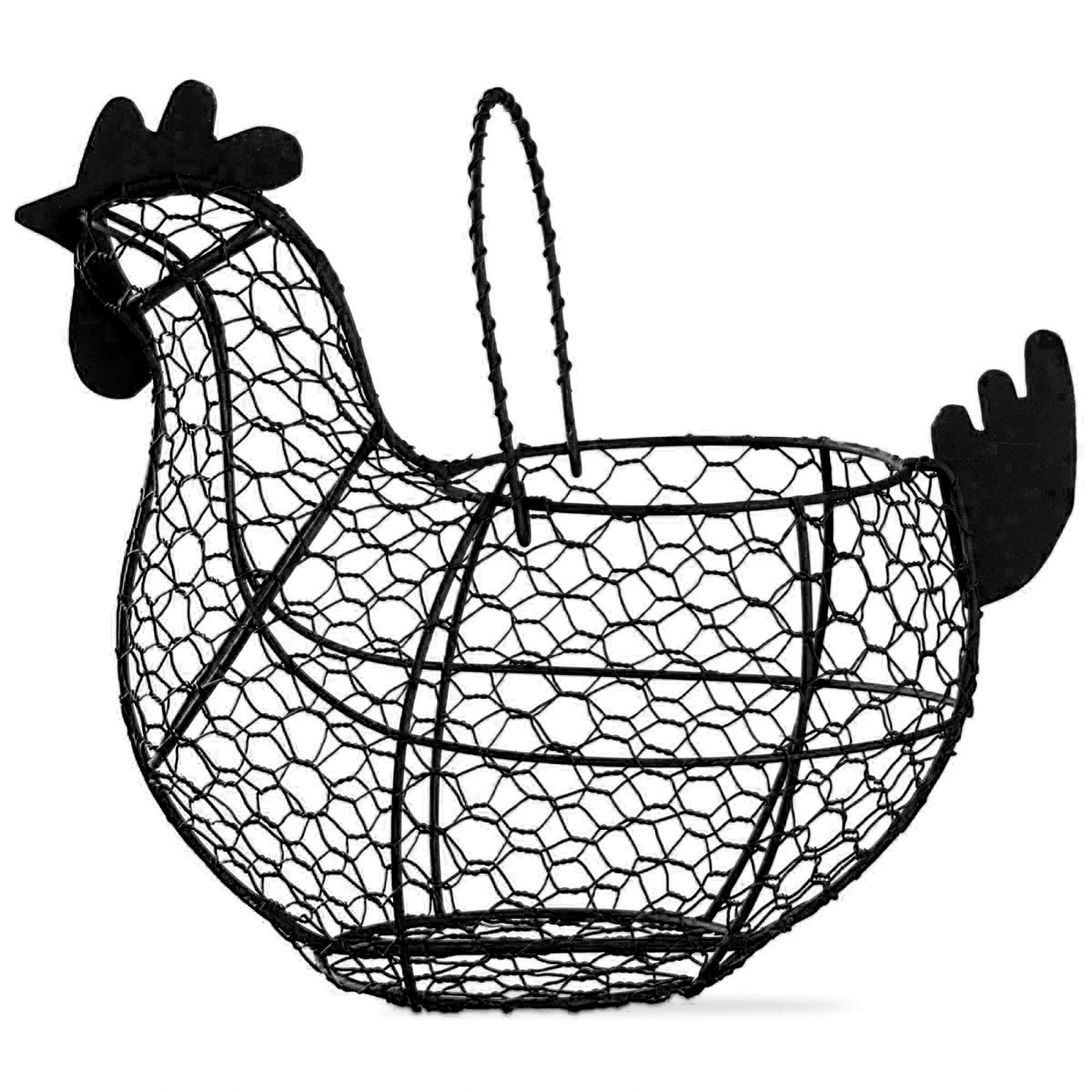 tag 11.5 inch Black Farmhouse Rustic Vintage Chicken Wire Egg Basket with Handle for Egg Holder Fruit and Kitchen Living Room Home Rooster Decor Decoration Collecting and Countertop Storing Eggs