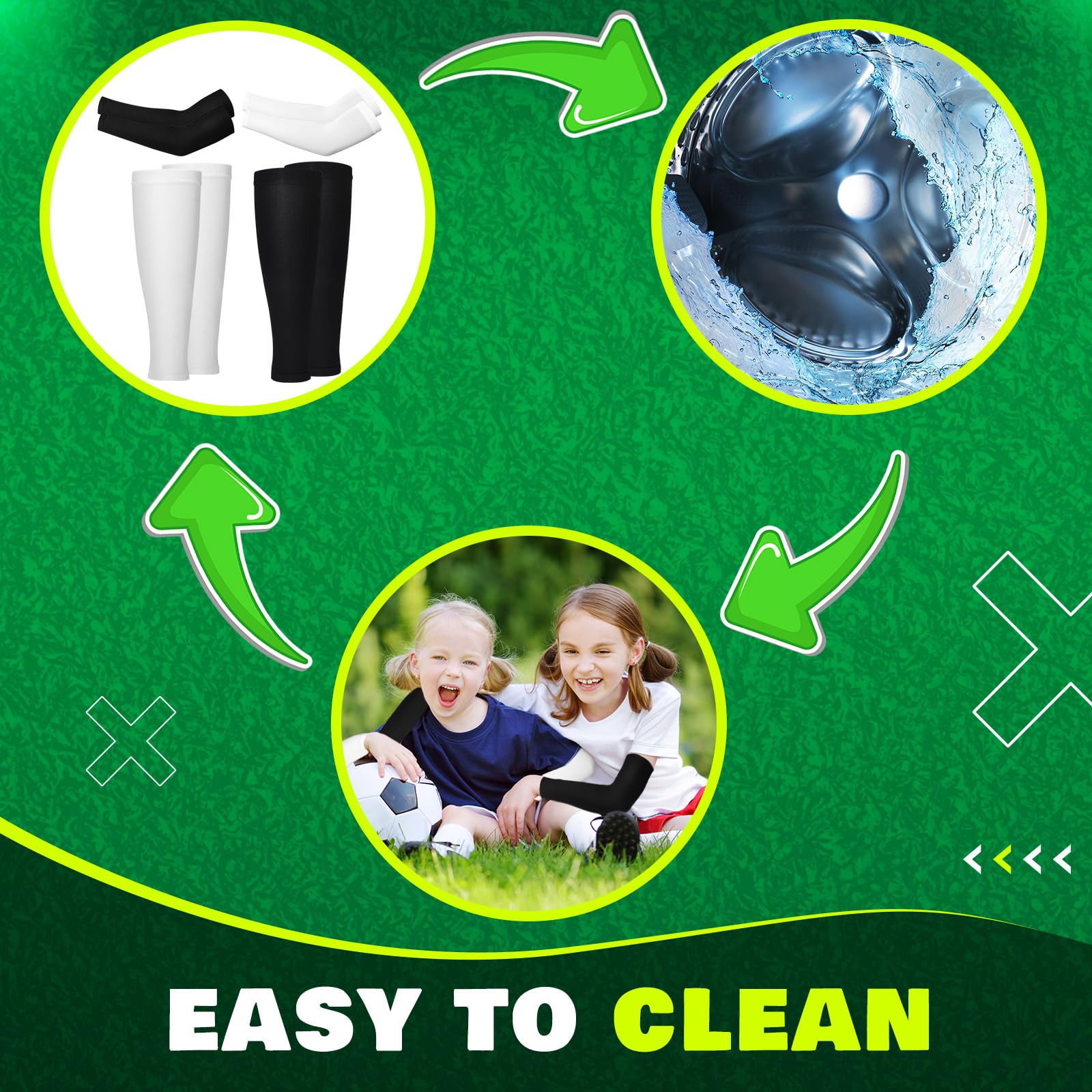 RoundFunny 4 Paar Kompressions-Beinstulpen und Armstulpen für Basketball, Jugendliche, Fußball, Fußball, Sportstulpen für Jungen und Mädchen, Schwarz, Weiß, Einheitsgröße, Schwarz, schwarz, weiß, One