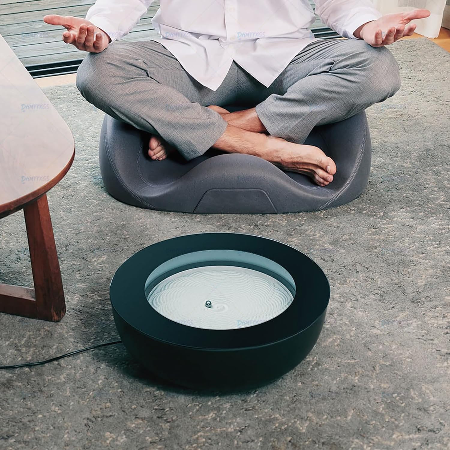 Rotatable Wooden Perpetual Desk,Sand Tisch Magnet Kugel,App-Steuerung & 19 Muster,7 Farbige LED,Für Büro & Meditation,Stressabbau,Holzgestell,Büroangestellte