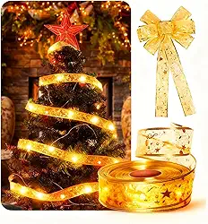 Fita Aramada Enfeite Natal Led Laço Pisca Pisca Natalino 3m 5m (Fita Dourada - Branco Quente, 5m)