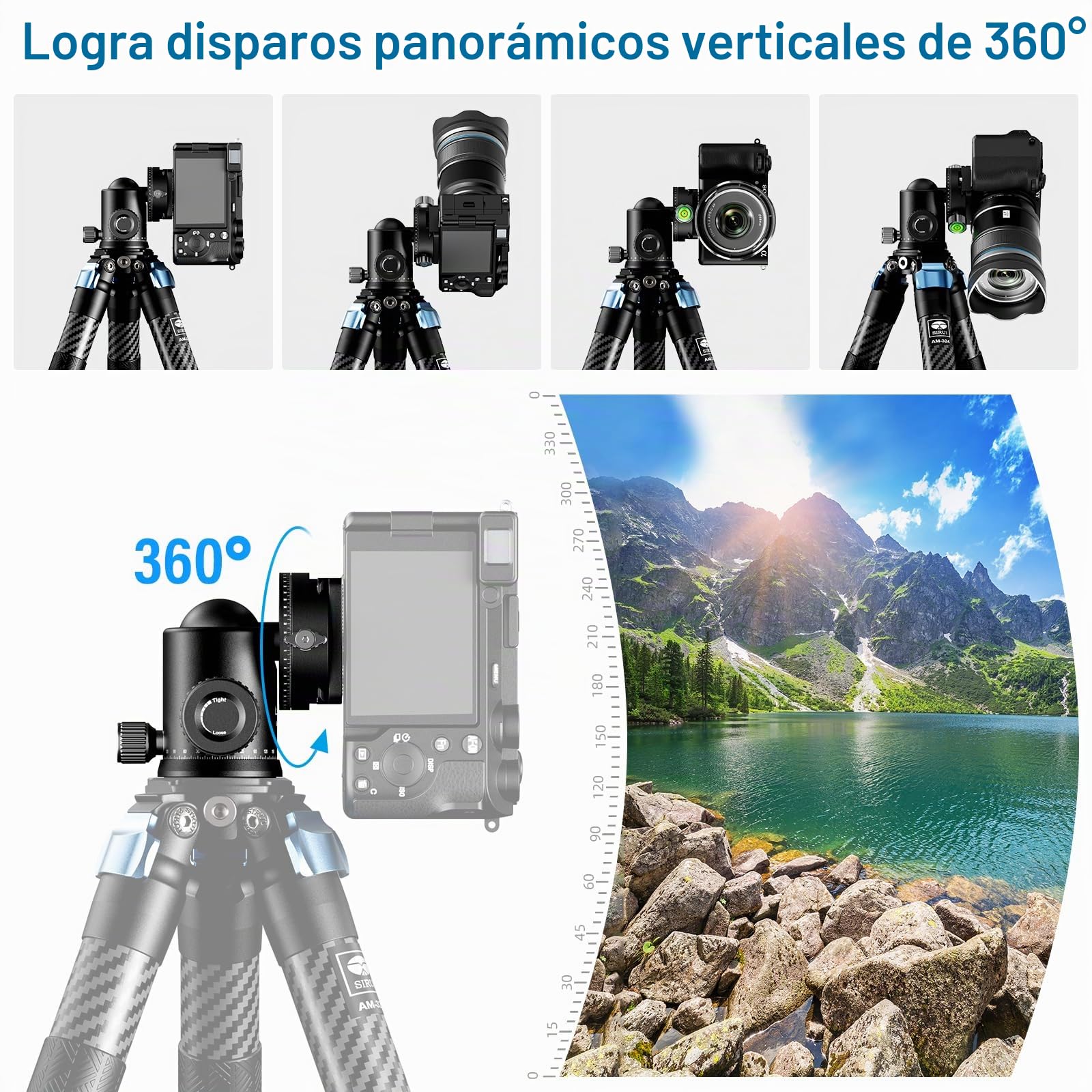 SIRUI Rótula de Bola para Trípode para Cámara, Doble Cabezal Panorámico de 360° con Bola de Metal de 36mm y Placa de Liberación Rápida de 1/4" para Cámara de Video, Carga Máxima 20kg - KH-20