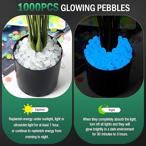 Miniatura 3 de Piedras decorativas que brillan en la oscuridad, 3000 piezas de piedras pequeñas que brillan en la oscuridad, para jardín, pasarela, patio, césped,
