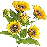 Vista 8 de Htmeing Girasoles artificiales de seda, ramas falsas, plantas decorativas, tallos para decoración de la oficina en el hogar, tienda (2 unidades)