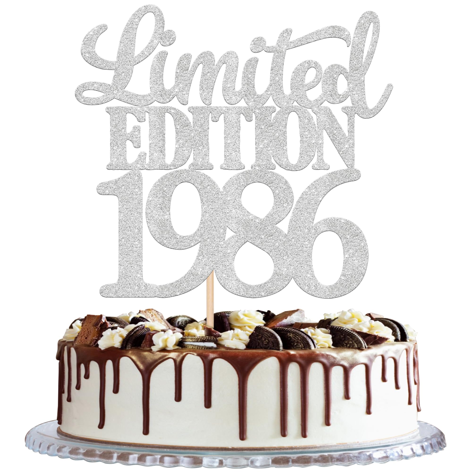 1 Stück Limited Edition 1986 Cake Topper Glitzer 40th Geburtstag Tortendeko Prost auf 40 Jahre 40 & Fabelhaft Kuchen Deko für Männer und Frauen Geburtstag Party Kuchen Dekoration Silber