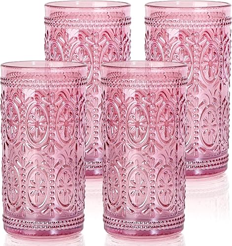 Miniatura 11 de Juego de cristalería ámbar de 4 vasos vintage para beber, vasos de vidrio resistentes de 12 oz ámbar, vaso Old Fashioned, juego de vasos highball