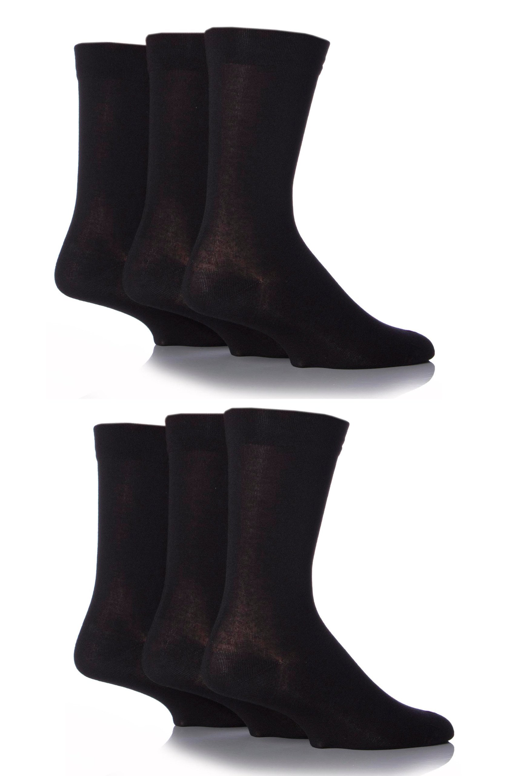 Sockshop Men's Black 6 Pair Socks - Soft, Breathable & Cooling Bamboo Socks With A Gentle Comfort Cuff In Plains And Stripes, Bright And Colourful Multipack 6-11