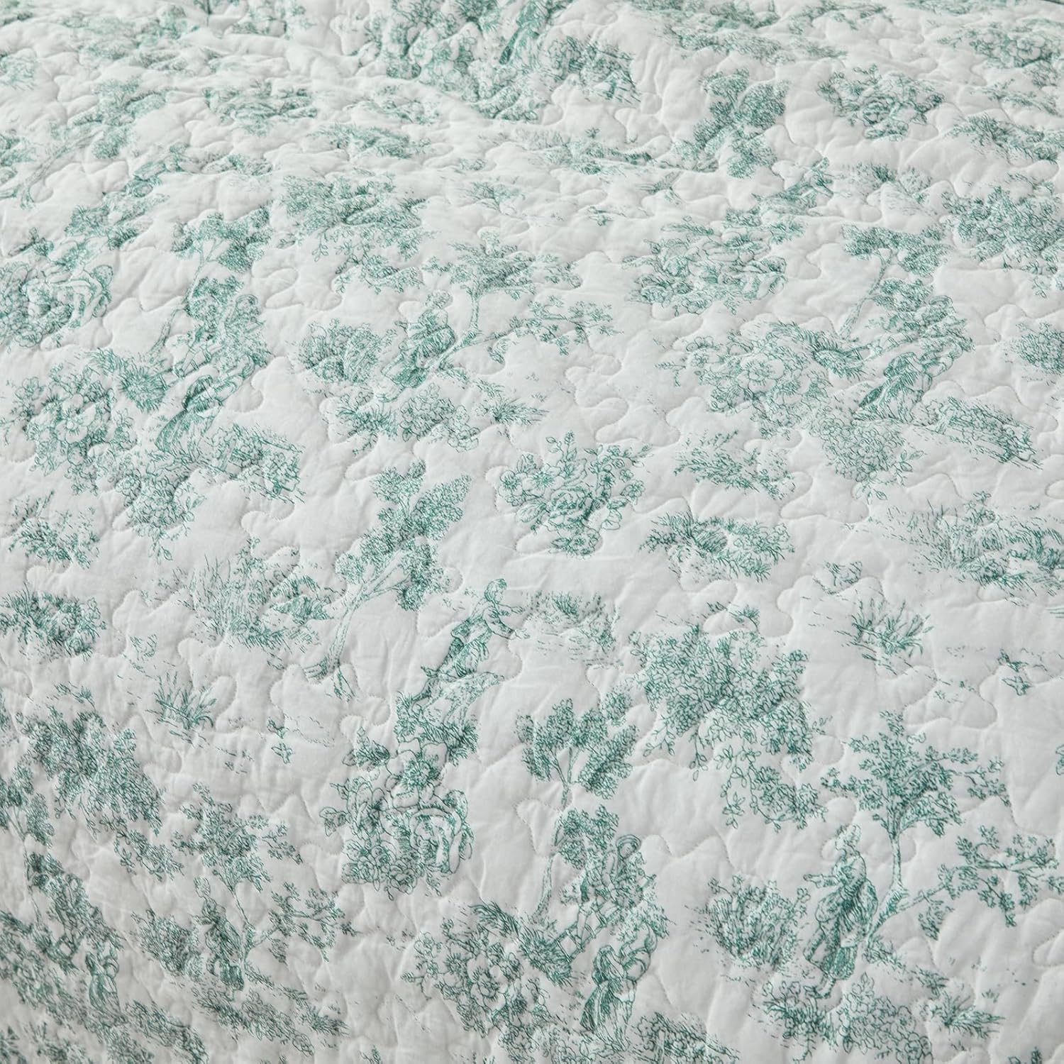 Brandream Queen Size Quilt Set Cotton Green Toile Bedding Vintage Floral Quilt Set 3-Piece - Image 6