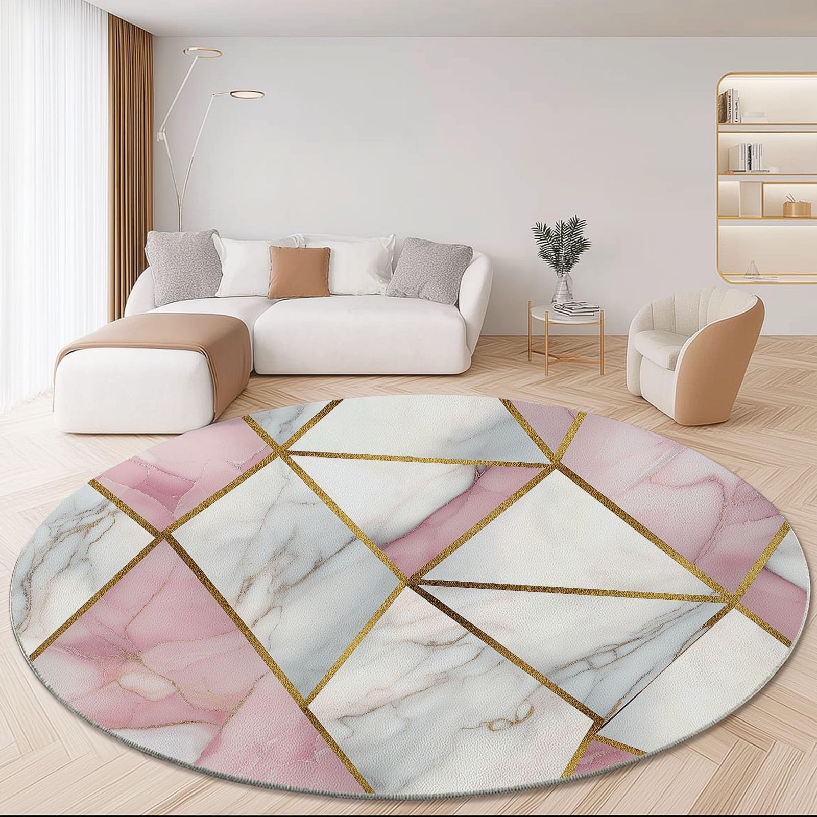 Tappeto rotondo da 210 cm, tappeto moderno antiscivolo, in flanella per interni, lavabile, morbido, per cameretta dei bambini, stanza dei giochi, camera da letto, 210 cm, colore: rosa e bianco