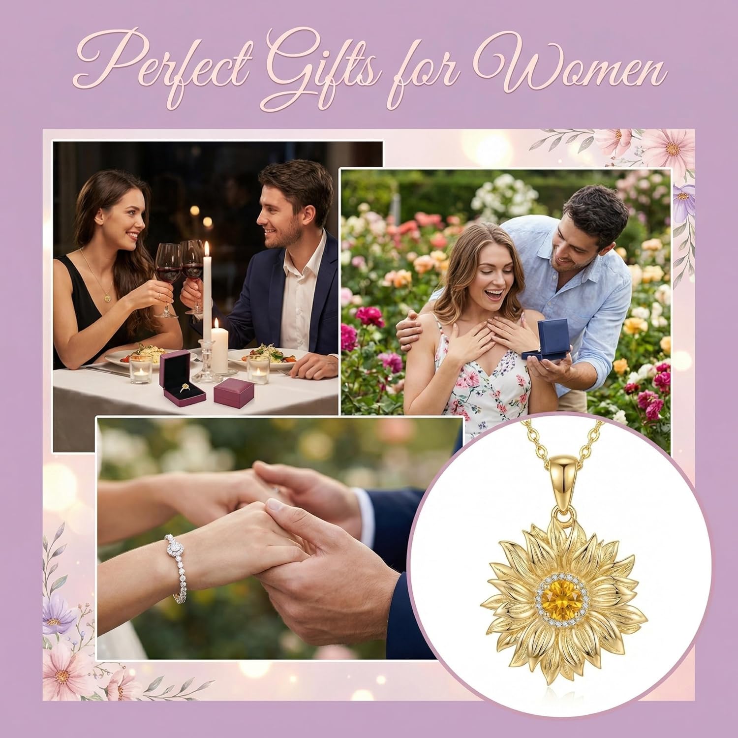 Sunflower Necklace for Women 925 Sterling Silver Natural Citrine 18K Gold Plated Sunflower Pendant Necklaces Jewelry Gifts for Mom Wife - Image 4