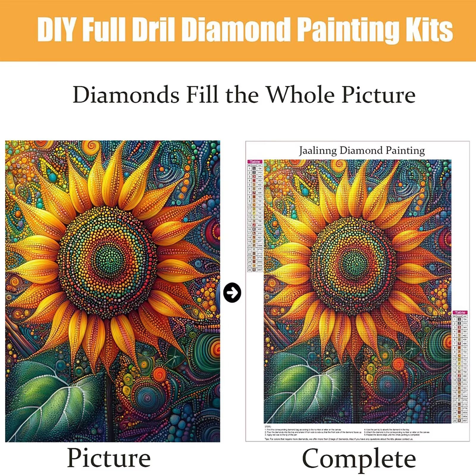 Diamond Painting Kit Completo, Diamond Painting Girasole, 5D Quadrato Pittura Diamante Kit Manualidades Adultos DIY Diamantini Crystal Art Disegni Ricamo Punto Croce Artigianale, 60x90cm Fiori j0-639