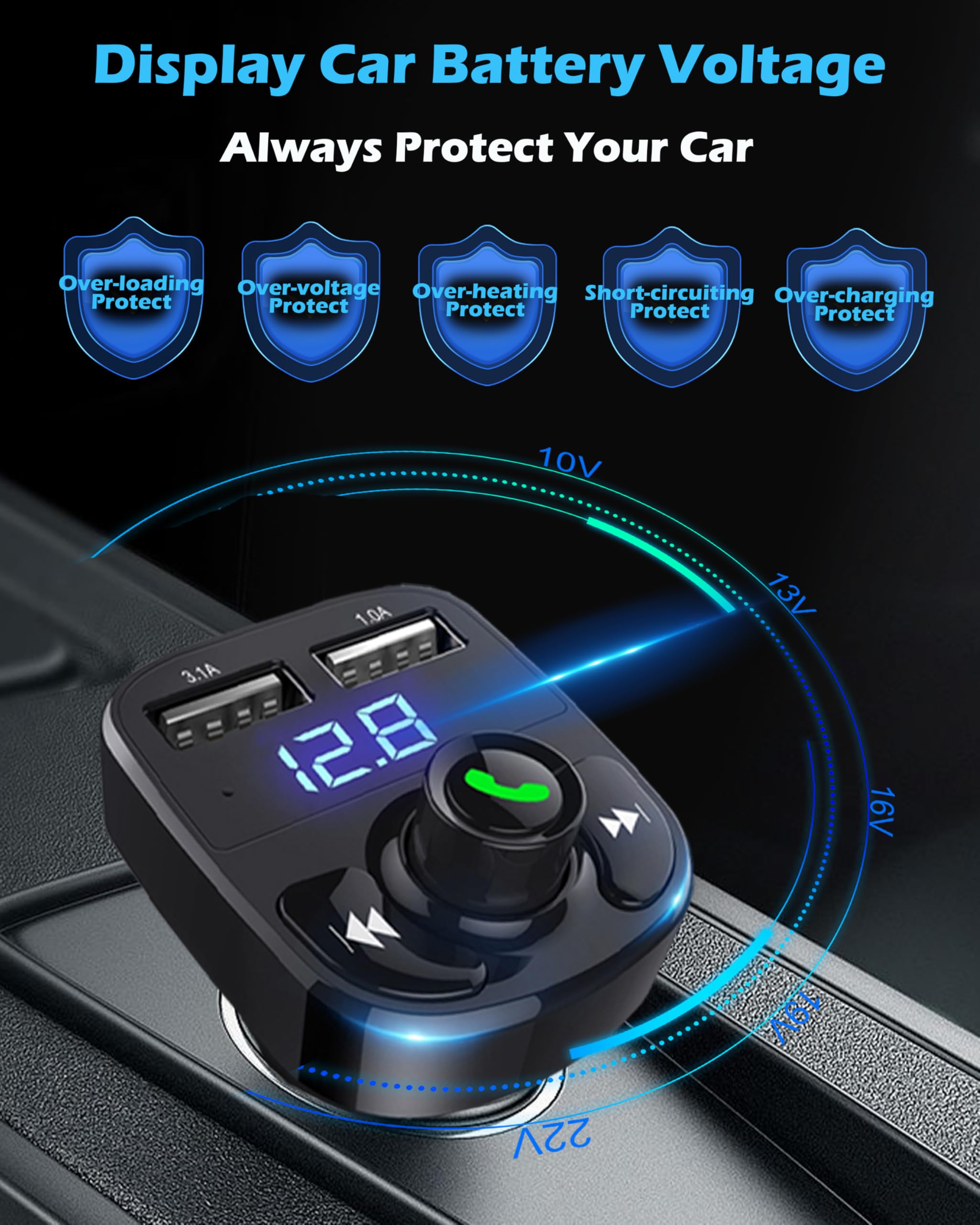 LIHAN Bluetooth Car Adapter 5.3, FM Transmitter, Dual USB Charger — Amazon image 8