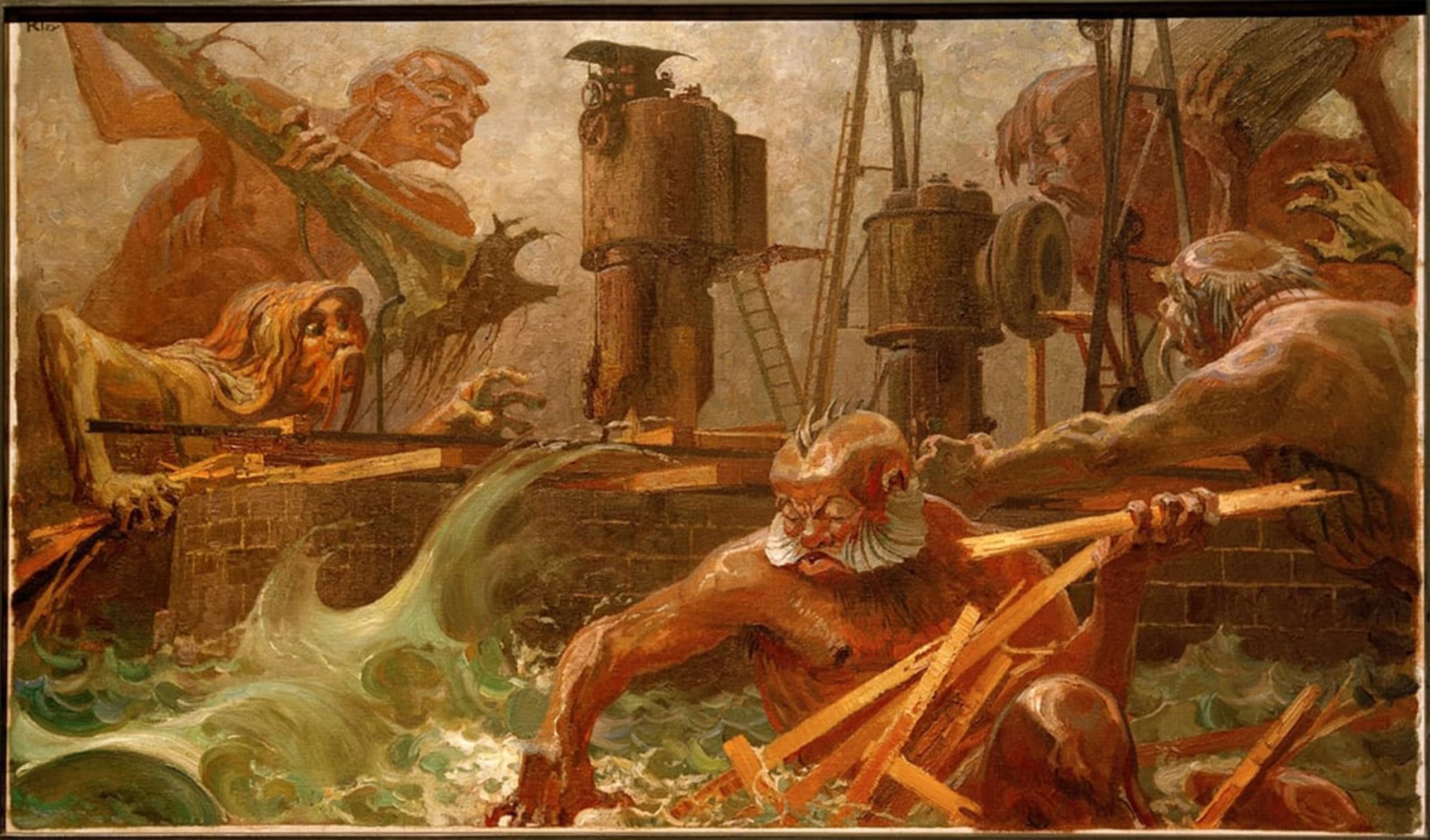 ARTXLXXBN Famous Painting Canvas Artwork Graffiti Print the Elements Hate by Heinrich Kley Portrait Canvas Image for Home Decor 60x90cm