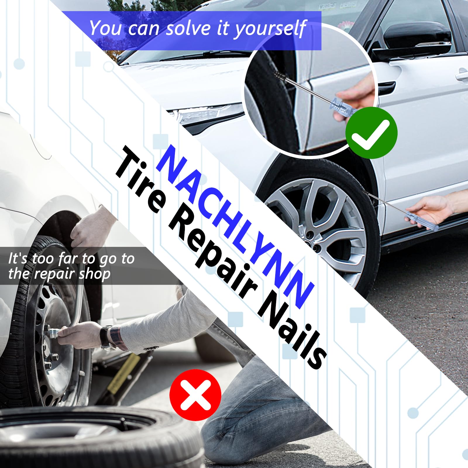 NACHLYNN 80 szt. gwoździ do naprawy opon, samoobsługowe narzędzie do naprawy opon, gwoździe, samogwintujące, gumowe śruby do samochodu, motocykla, ciężarówki, 80 szt
