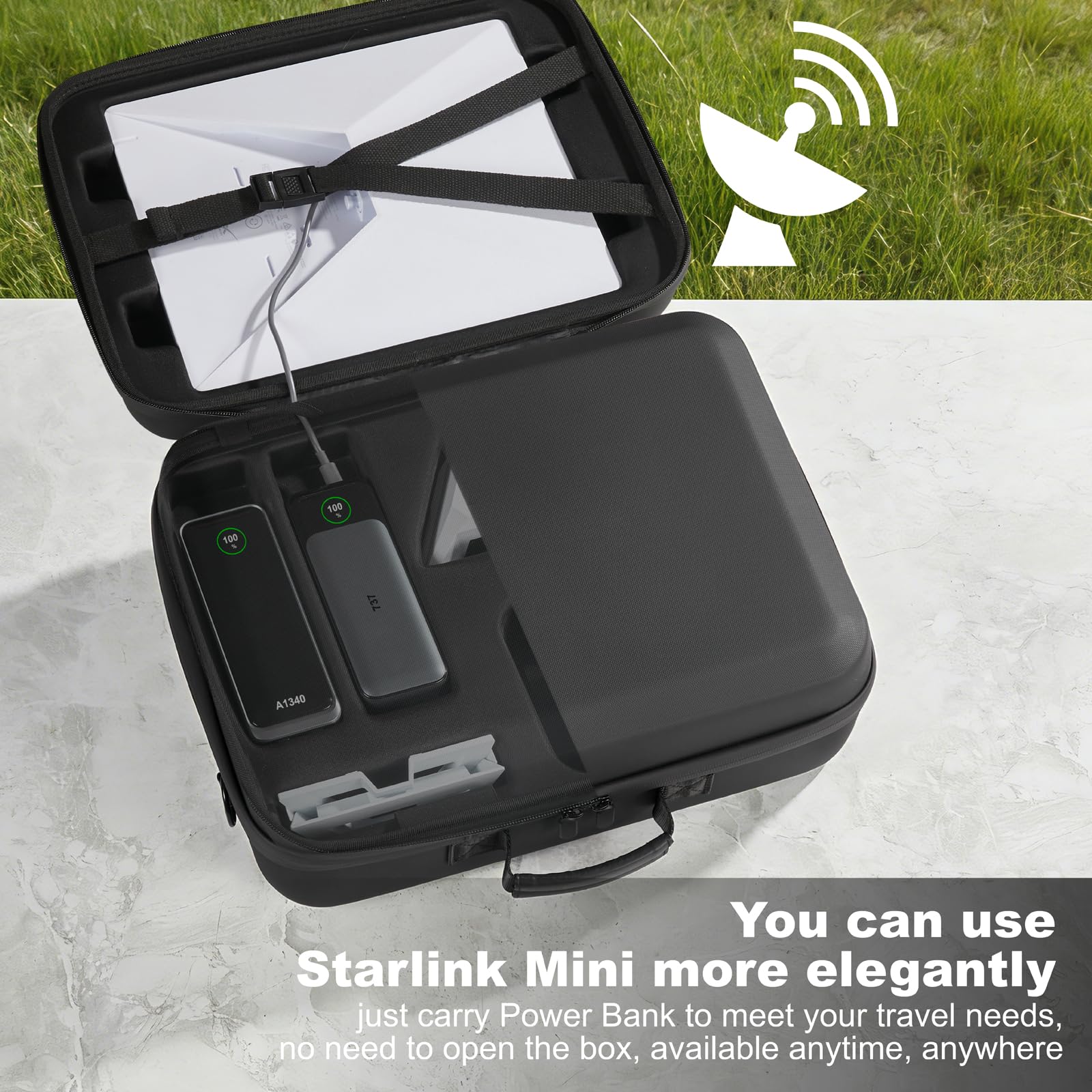Starlink Mini étui de transport rigide pour Starlink Mini, sac de rangement imperméable pour accessoires et bloc-piles, compatible avec les batteries externes de 16,5 x 6 x 6 cm (convient pour Anker