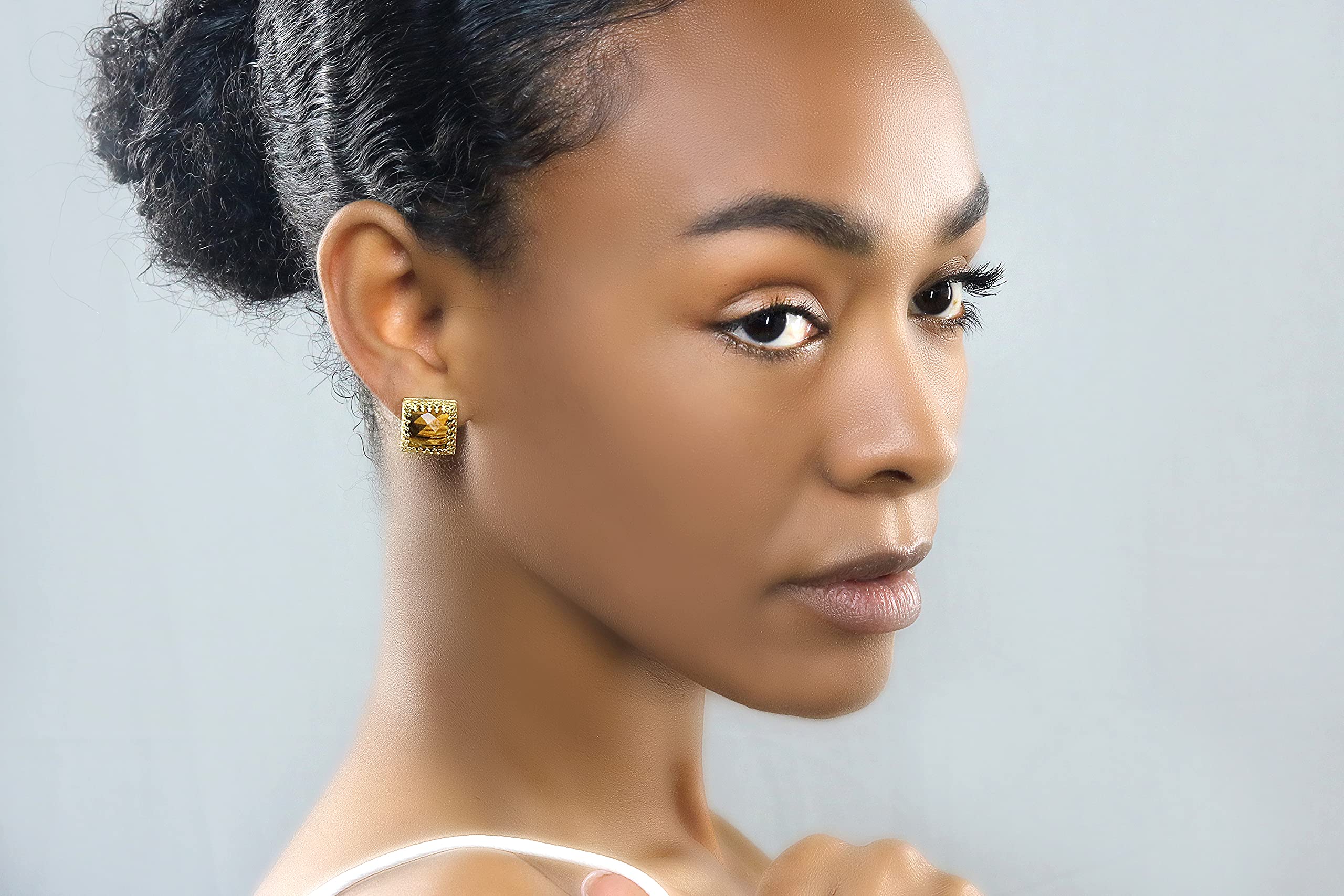 Ojo de Tigre - Pendientes Cuadrados de Piedra Preciosa para Mujer - Pendientes de Plata de Ley de Inspiración Vintage - Elegantes Joyas Hechas a Mano para Mujer - Elija su Material