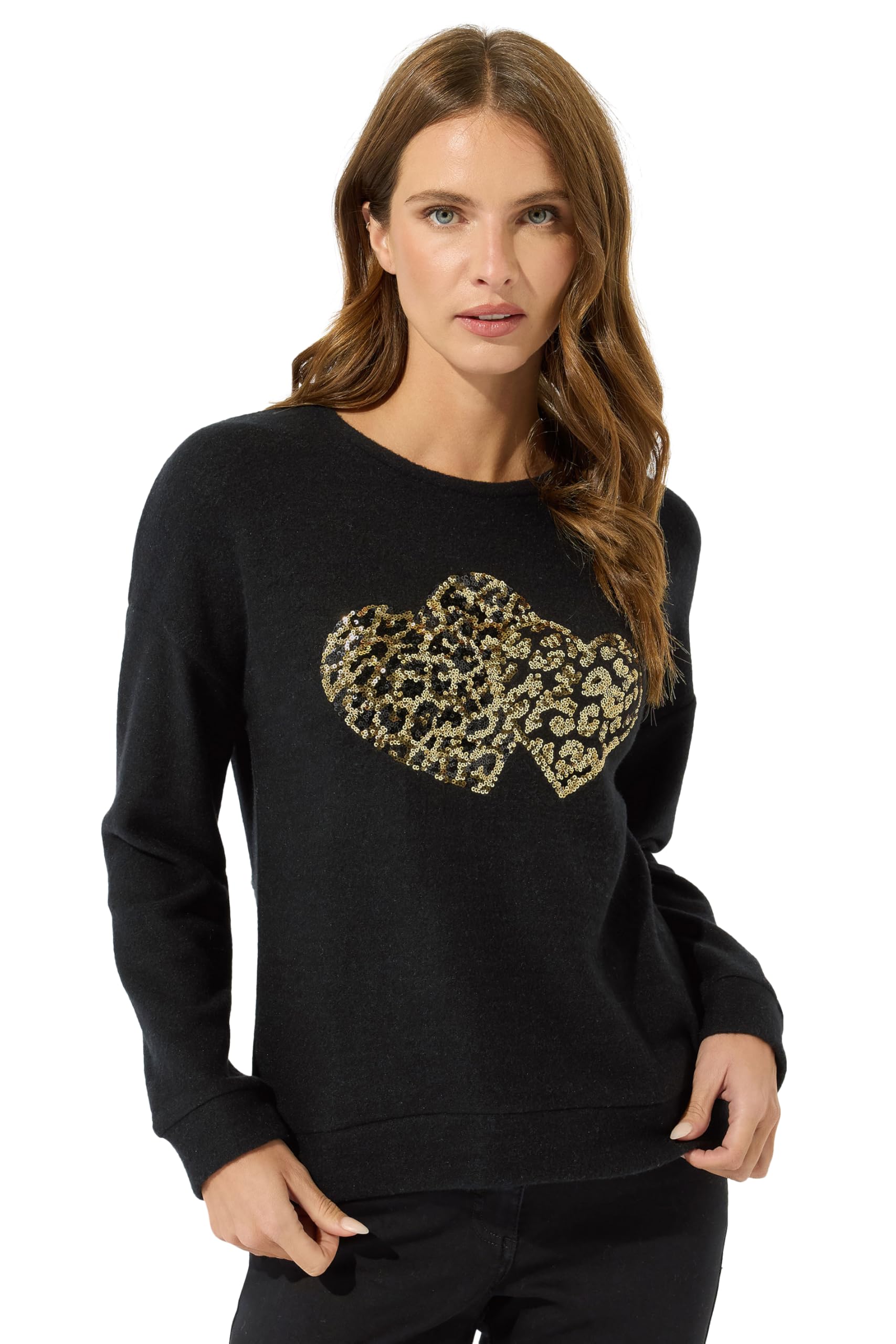M&Co Women's Black Sequin Heart Embellished Jumper