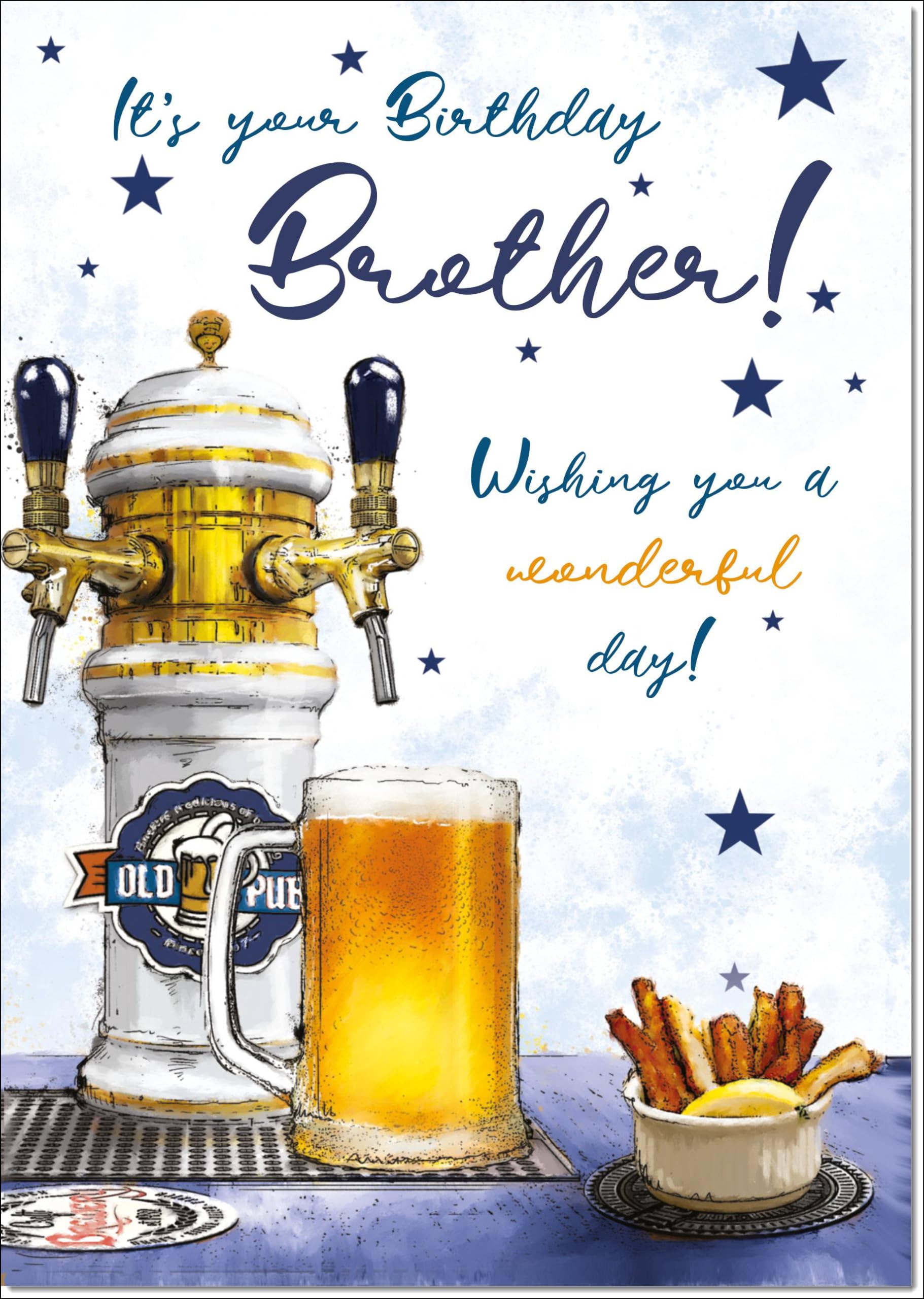 doodlecards Brother Birthday Card Beer Tap and Pint Large A4 Size with Plain Envelope