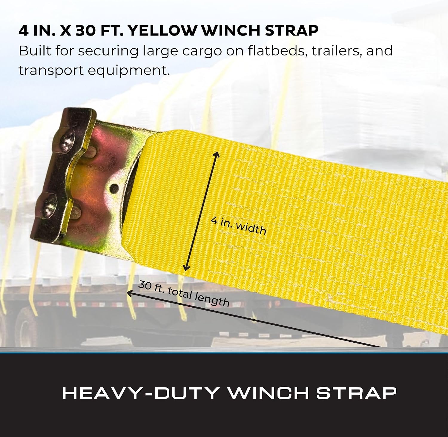4 in. x 30 ft. Yellow Winch Strap with Flat Hook, 1-Pack